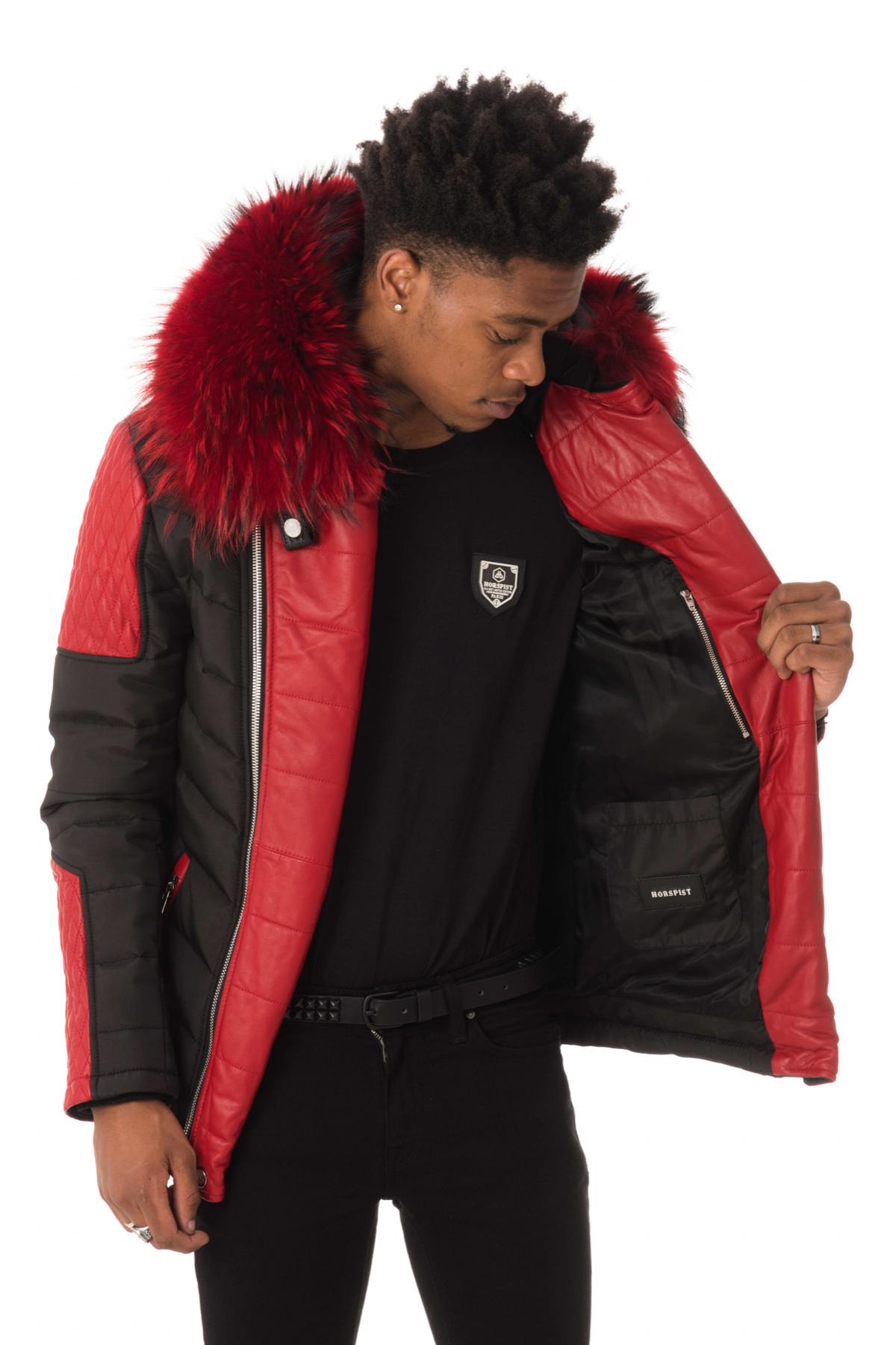 Black/red down jacket with red fur collar - Image n°5