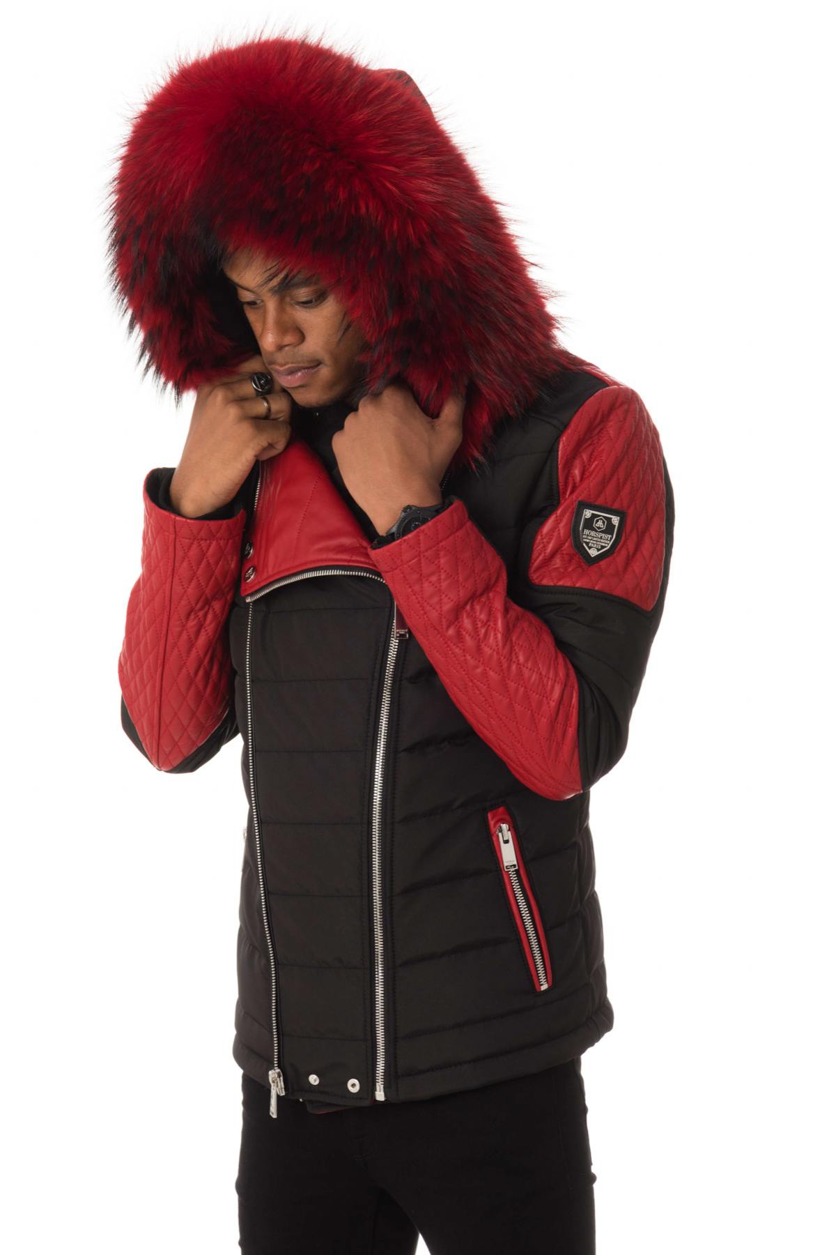 Black/red down jacket with red fur collar - Image n°4