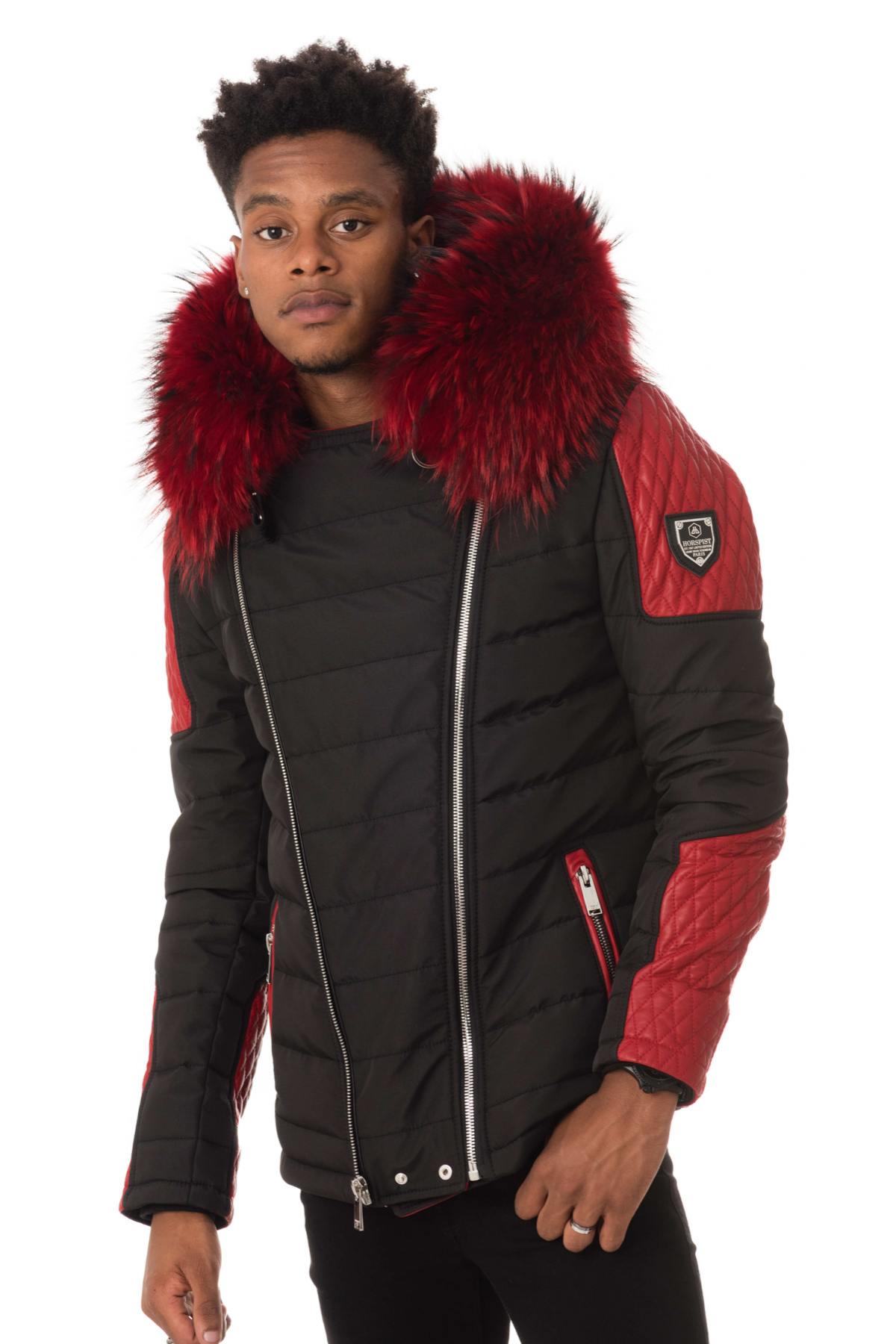 Black/red down jacket with red fur collar - Image n°3