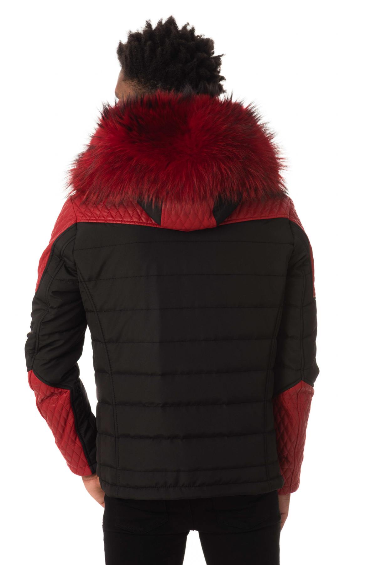 Black/red down jacket with red fur collar - Image n°6