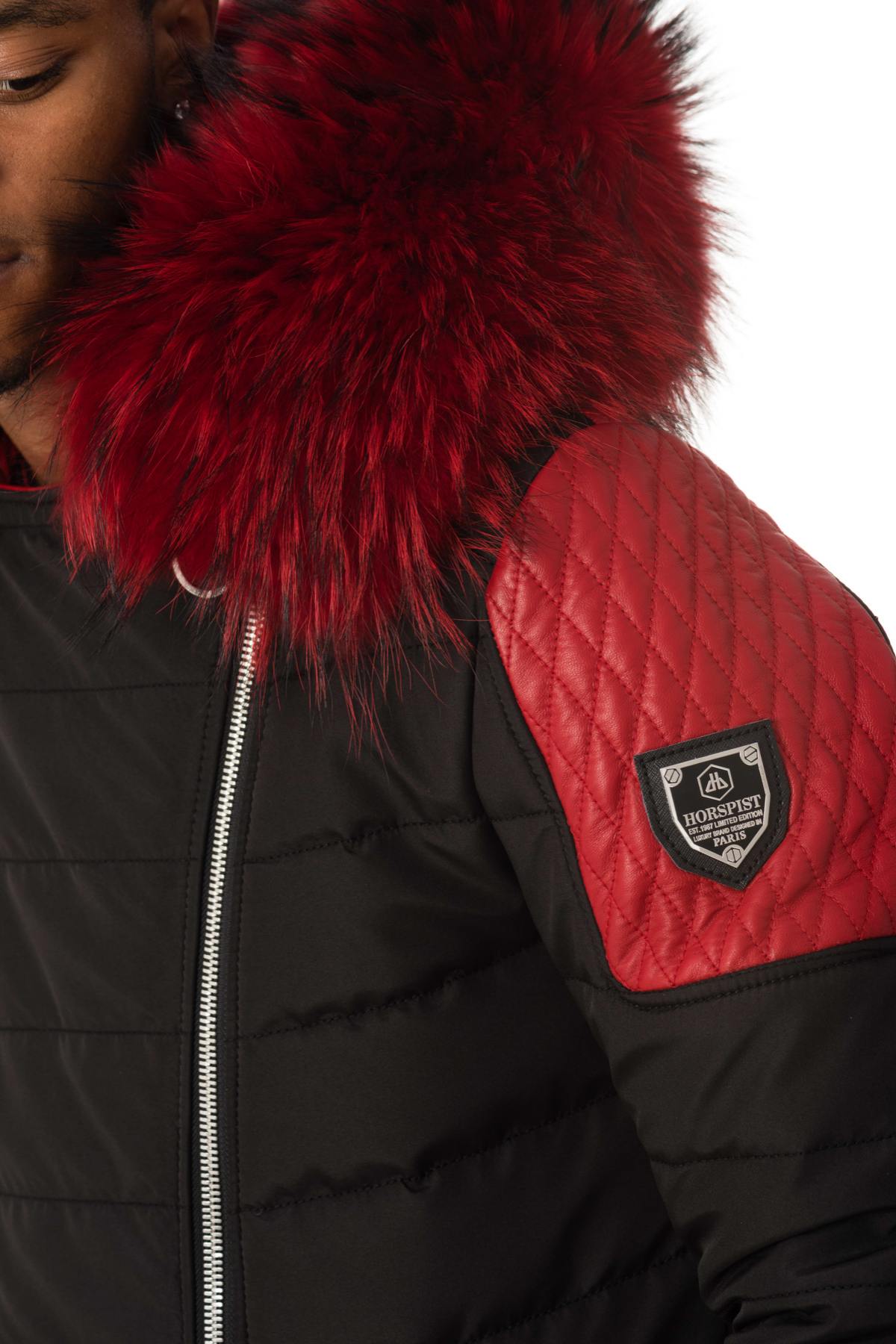 Black/red down jacket with red fur collar - Image n°7