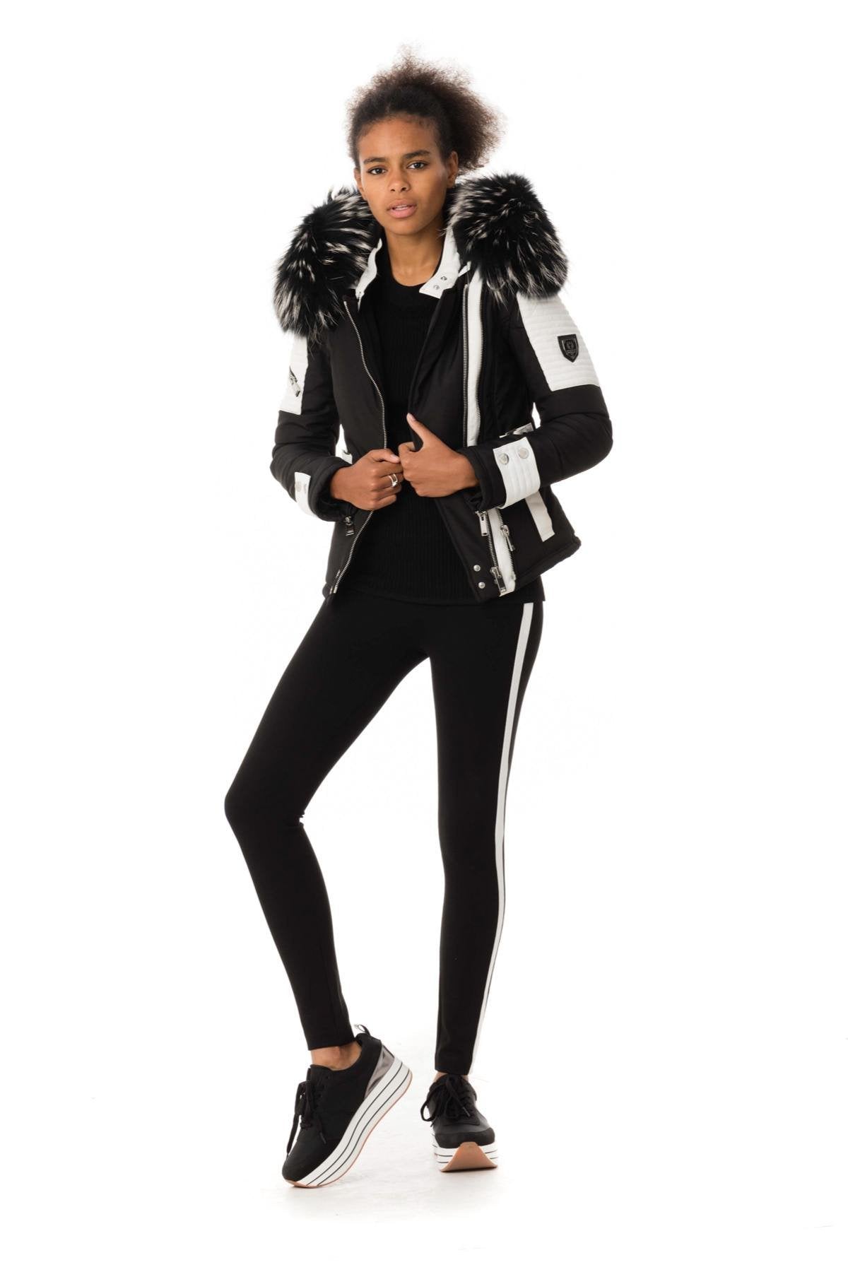 Black/white down jacket with silver collar - Image n°2