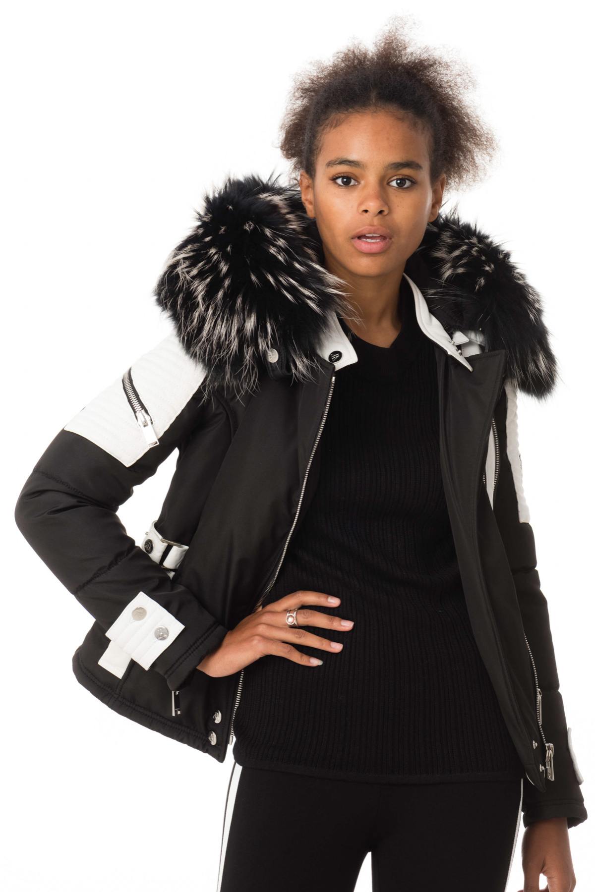 Black/white down jacket with silver collar - Image n°4