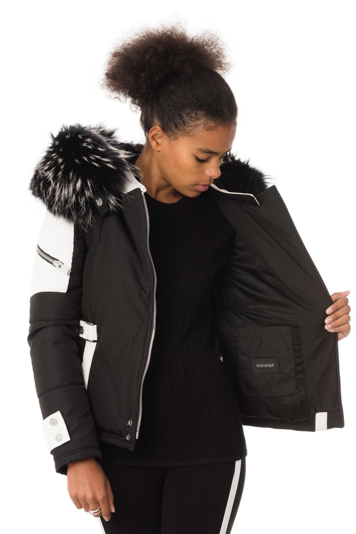 Black/white down jacket with silver collar - Image n°7