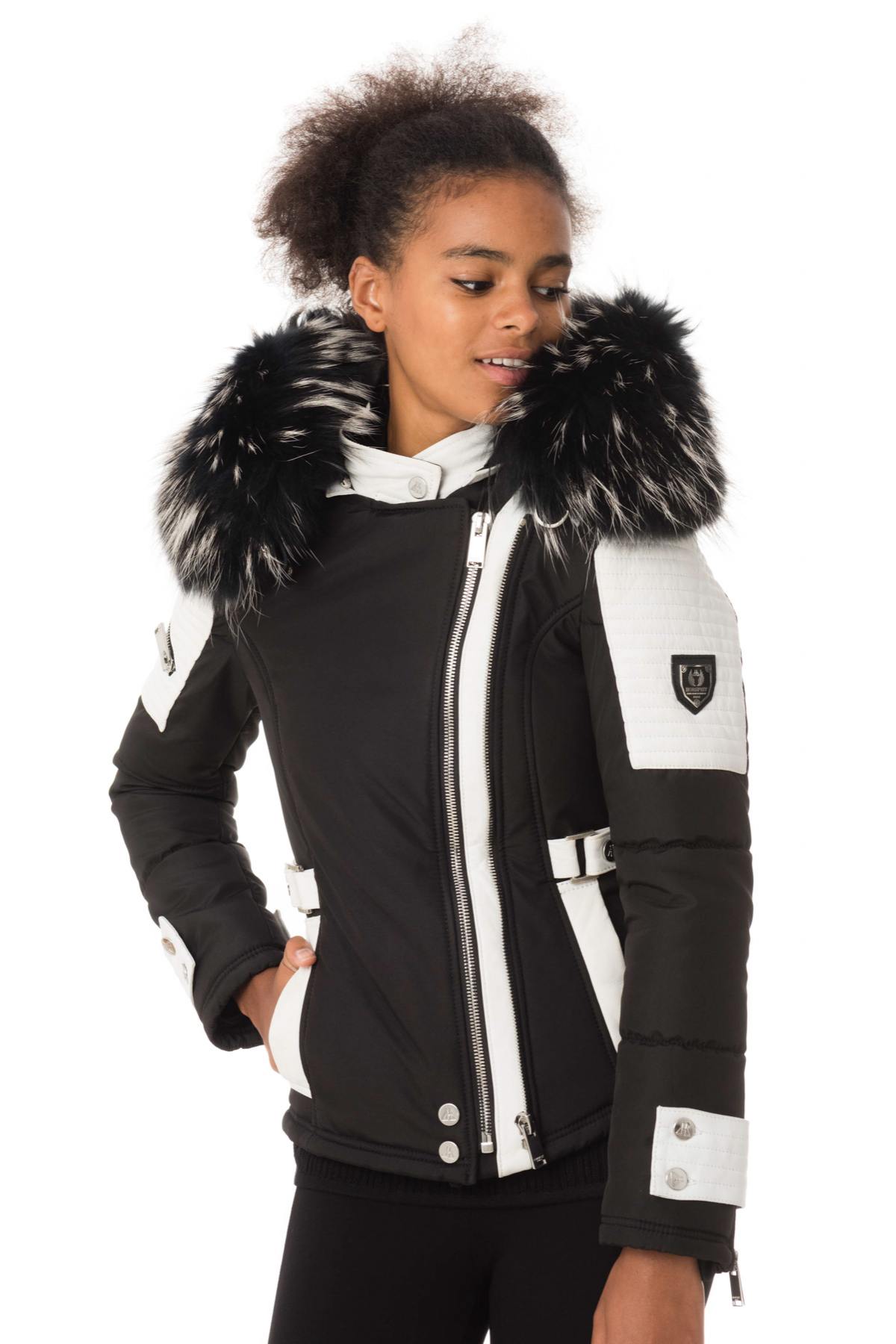 Black/white down jacket with silver collar - Image n°3