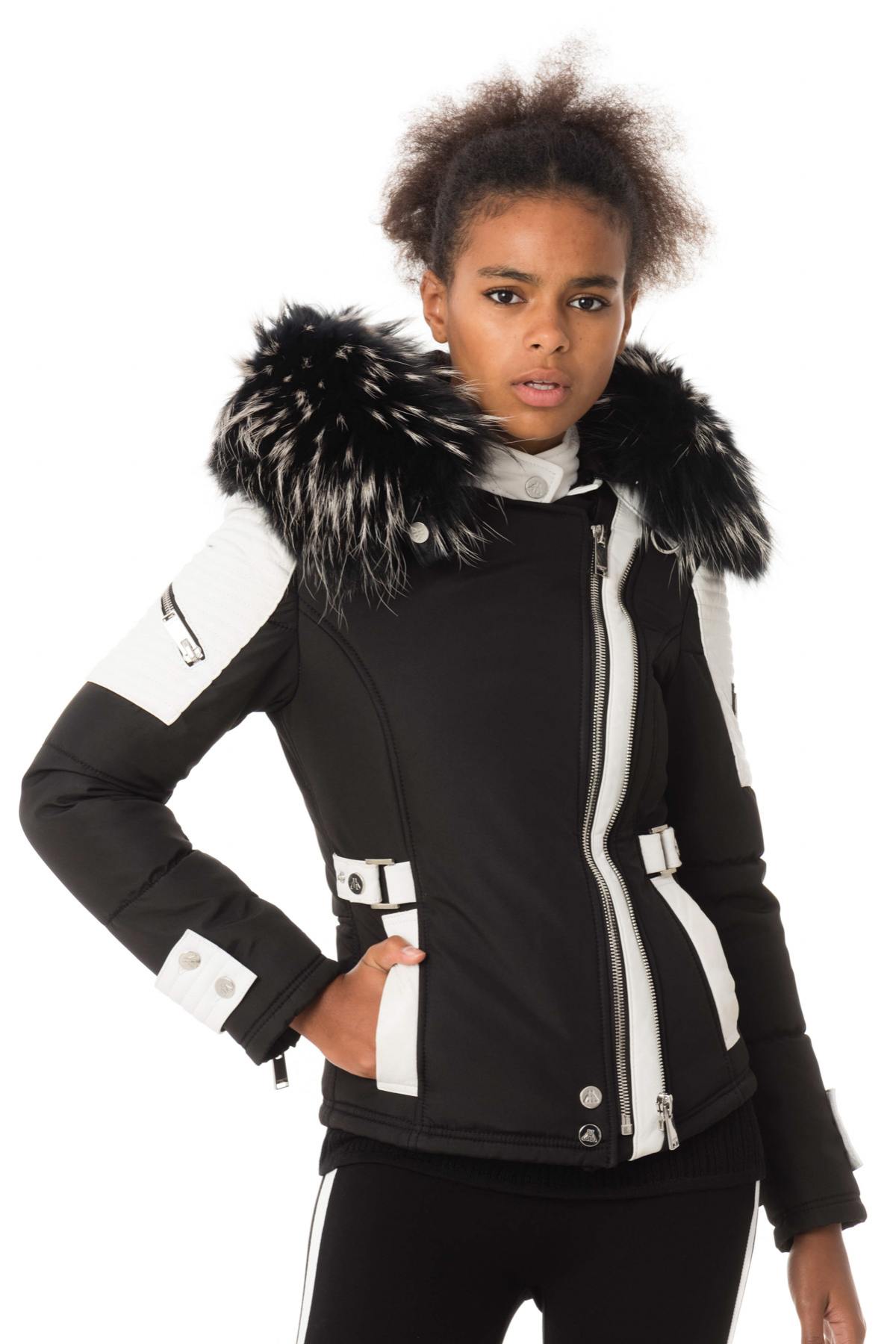 Black/white down jacket with silver collar - Image n°5