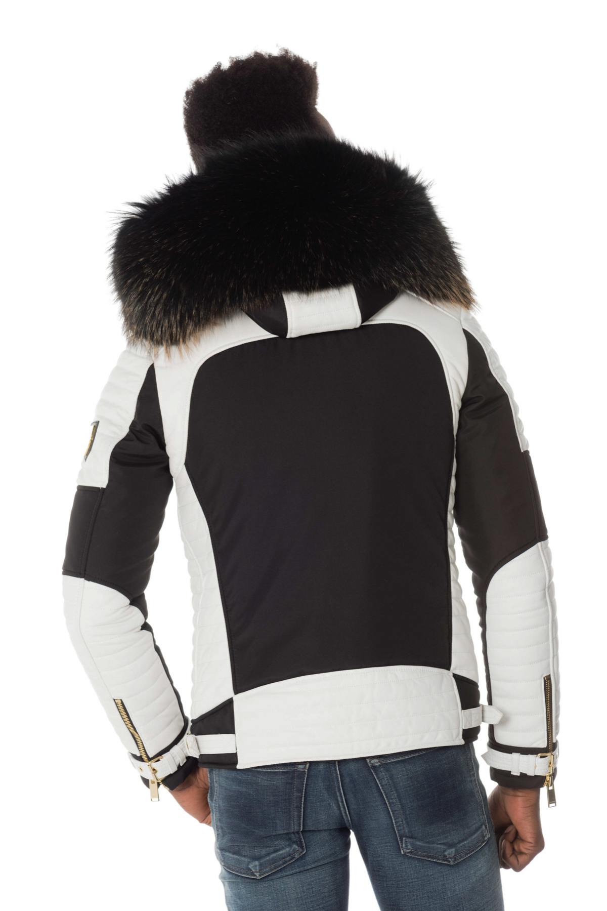 Black/white down jacket with zip and gold collar - Image n°5