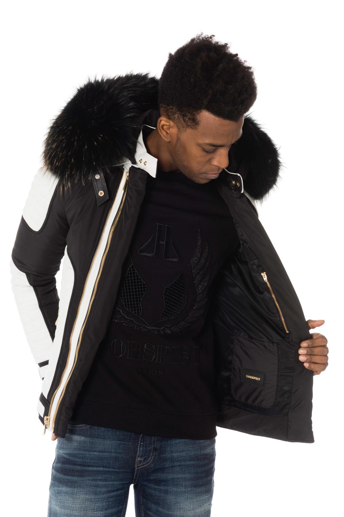 Black/white down jacket with zip and gold collar - Image n°6