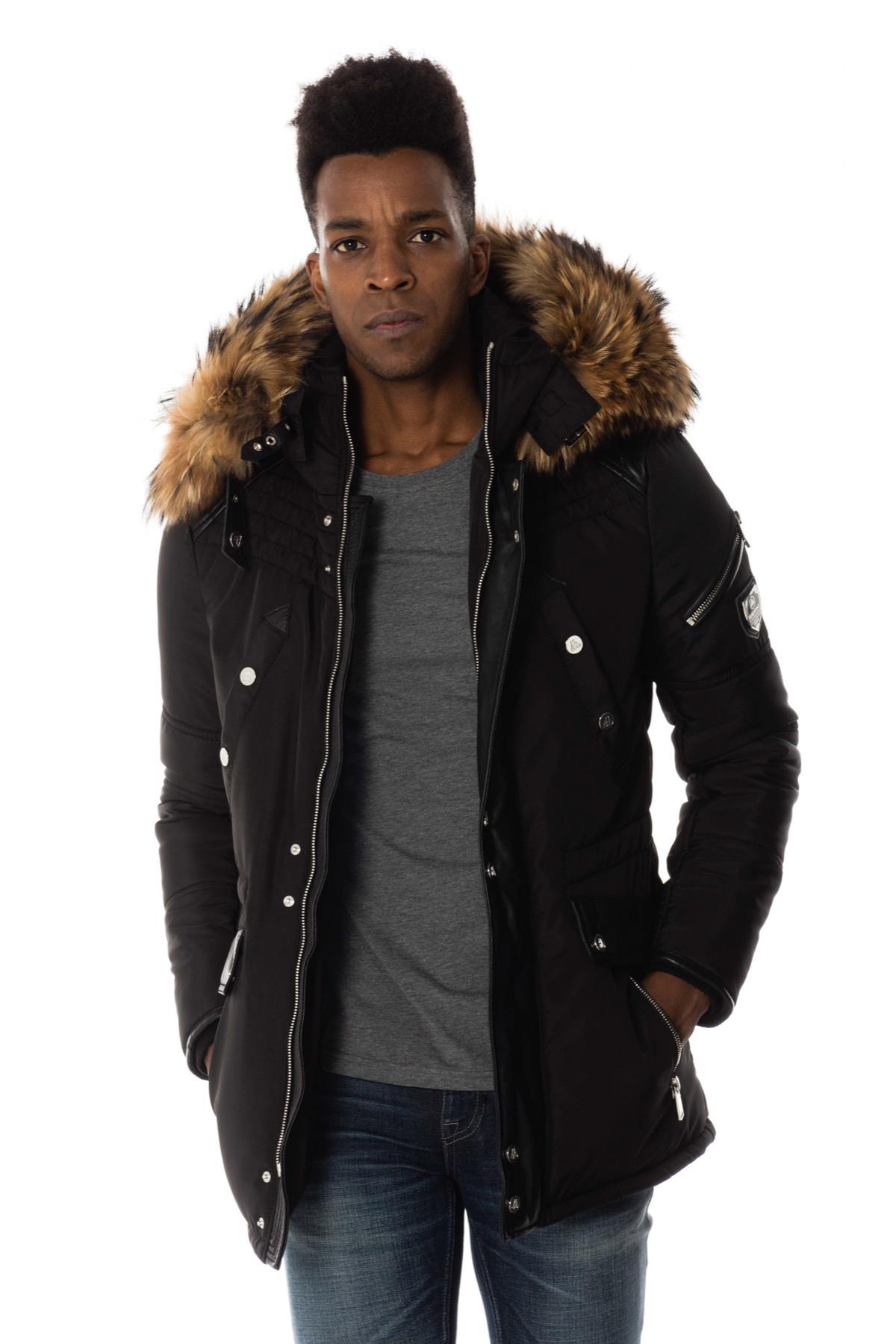 Horspist men's black parka with natural collar - Image n°3