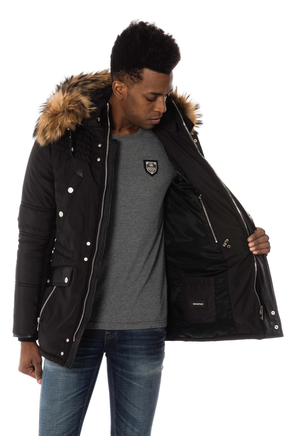 Horspist men's black parka with natural collar - Image n°4