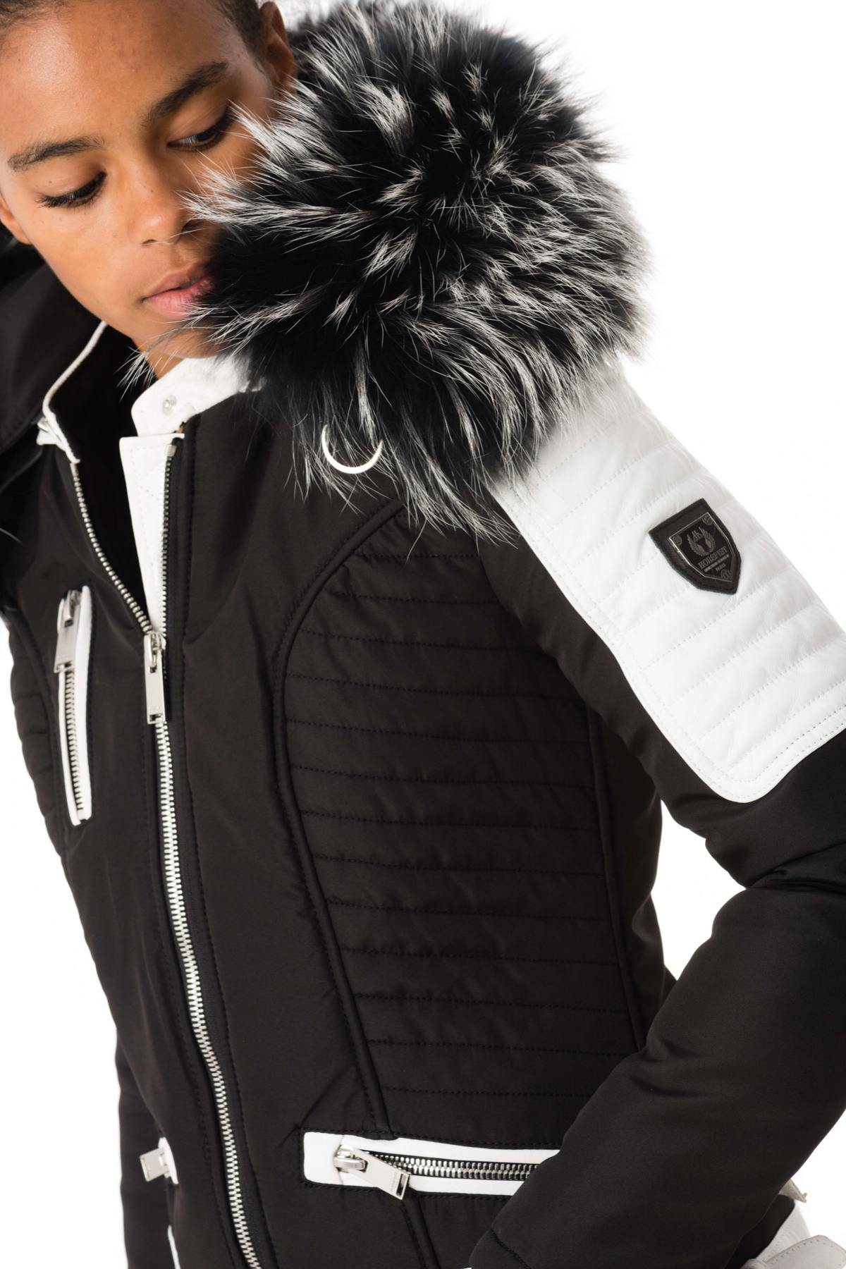 Black/white down jacket with silver collar - Image n°6