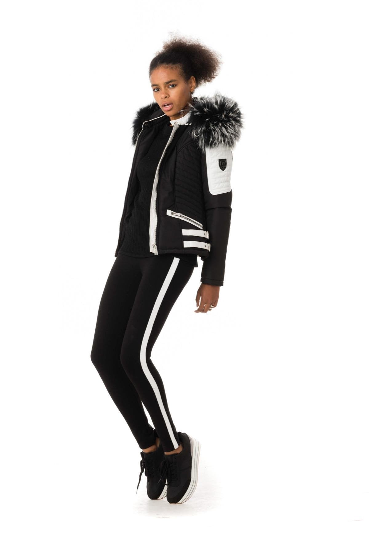 Black/white down jacket with silver collar - Image n°2