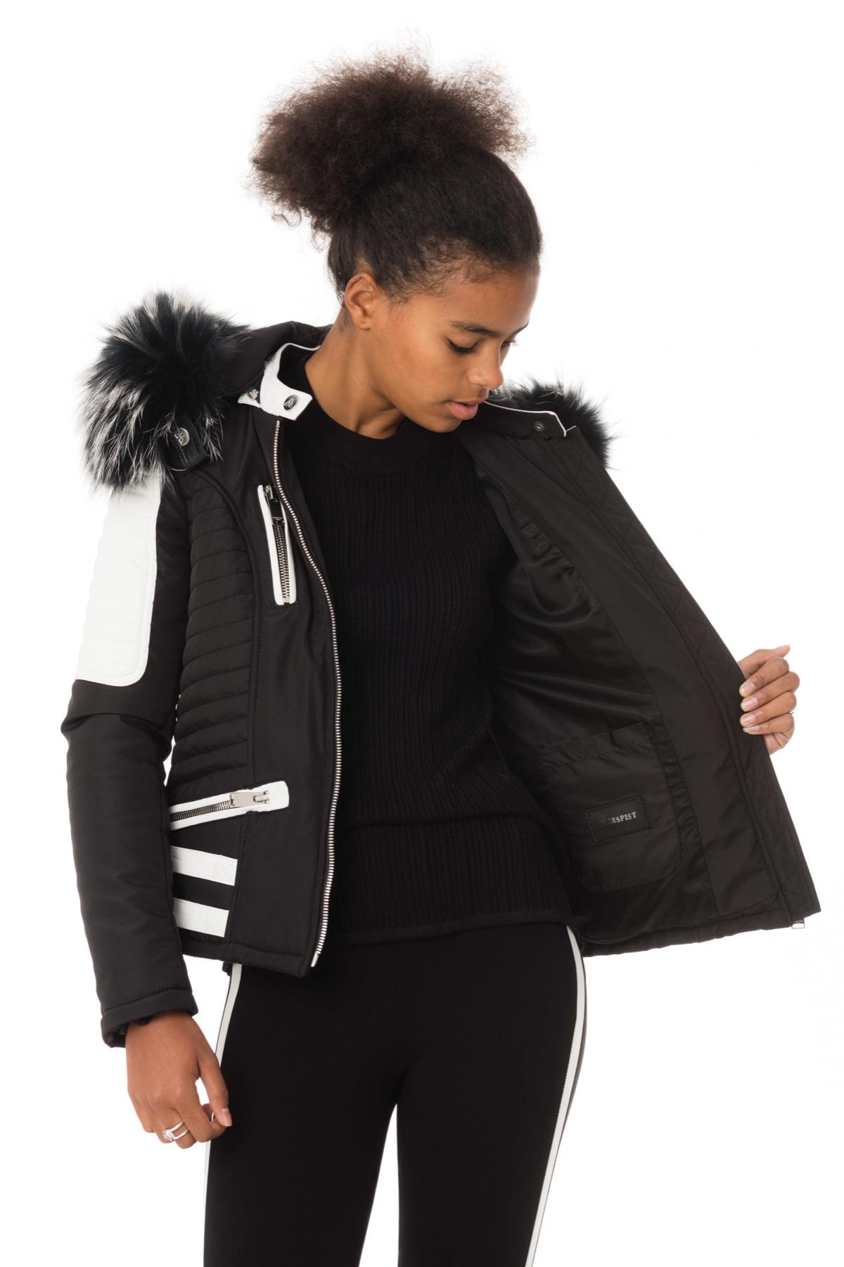 Black/white down jacket with silver collar - Image n°4