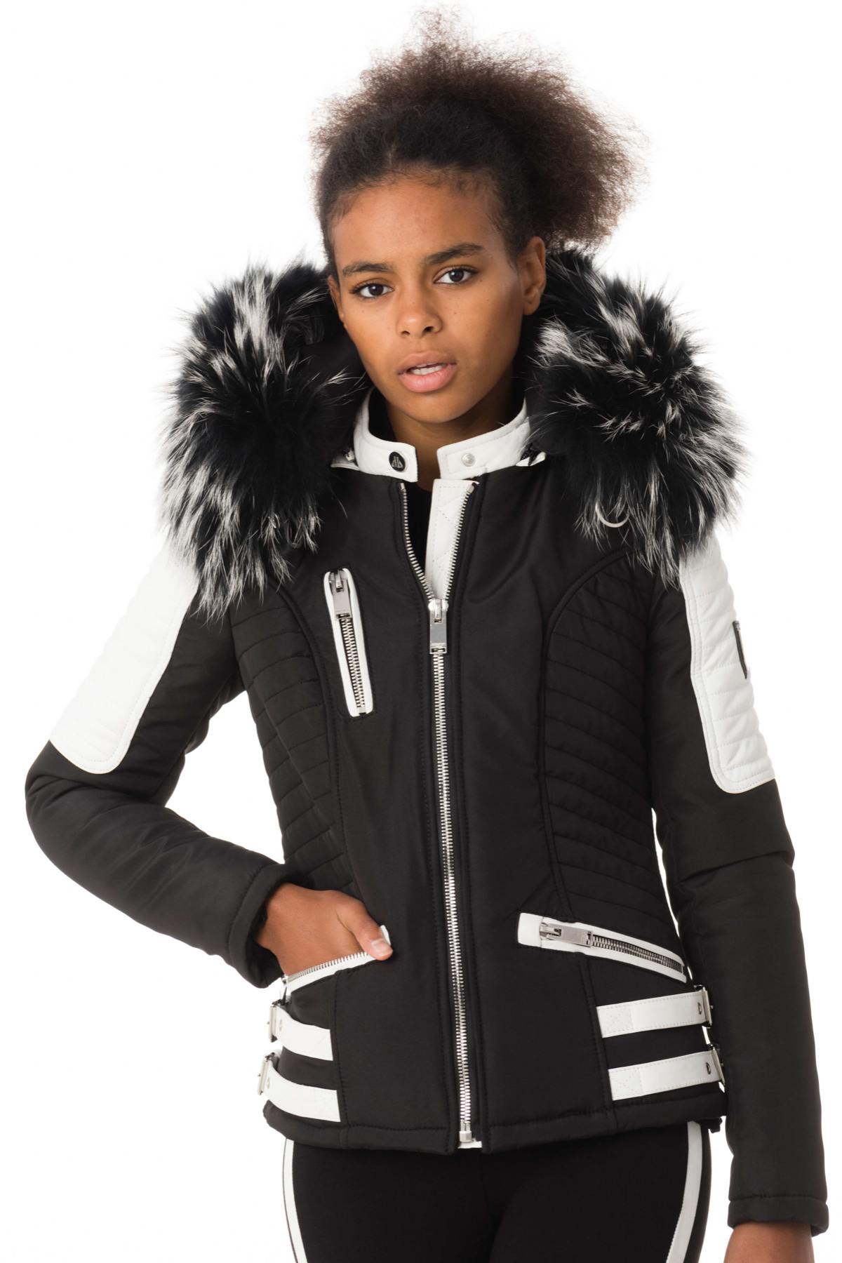 Black/white down jacket with silver collar - Image n°3