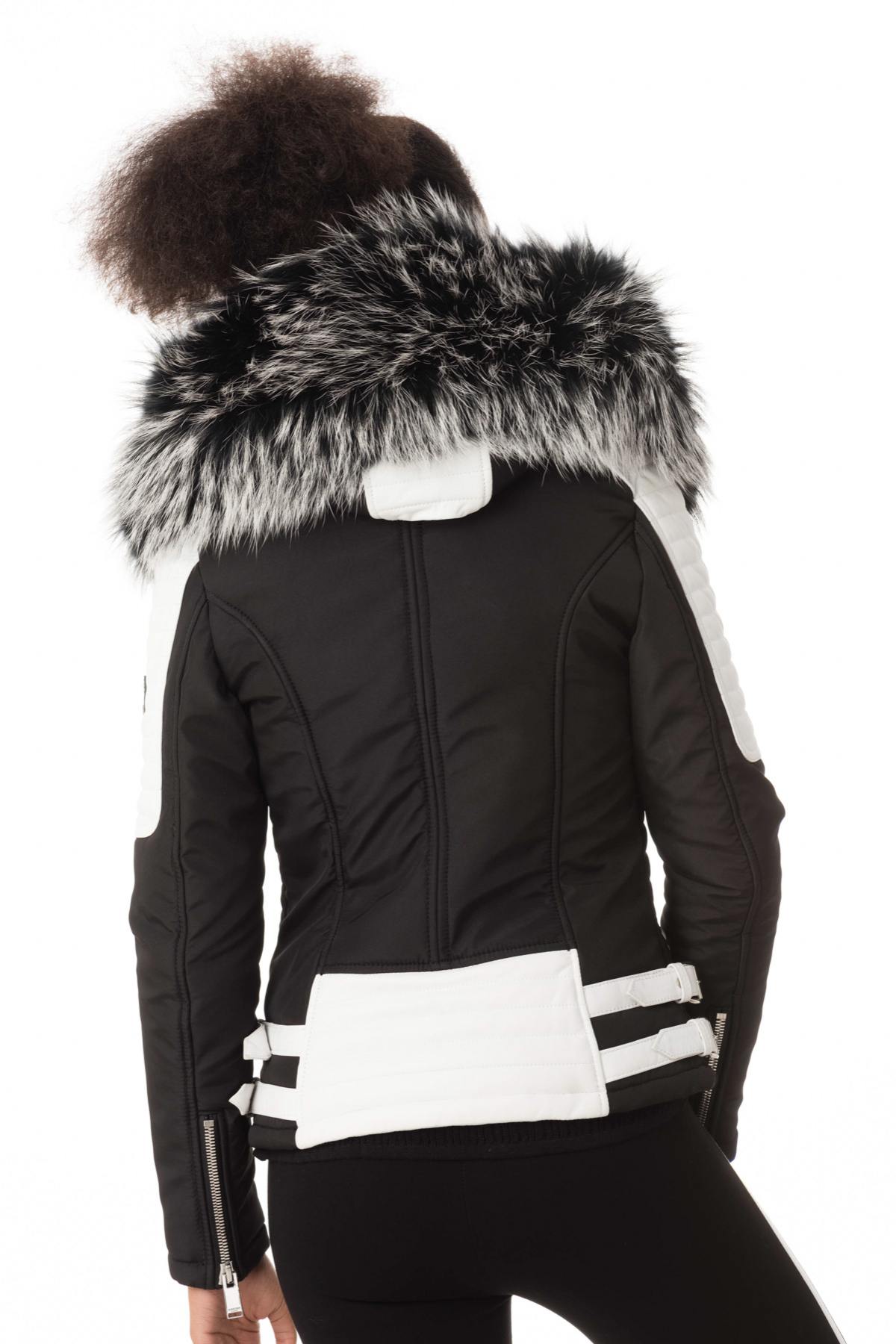 Black/white down jacket with silver collar - Image n°5