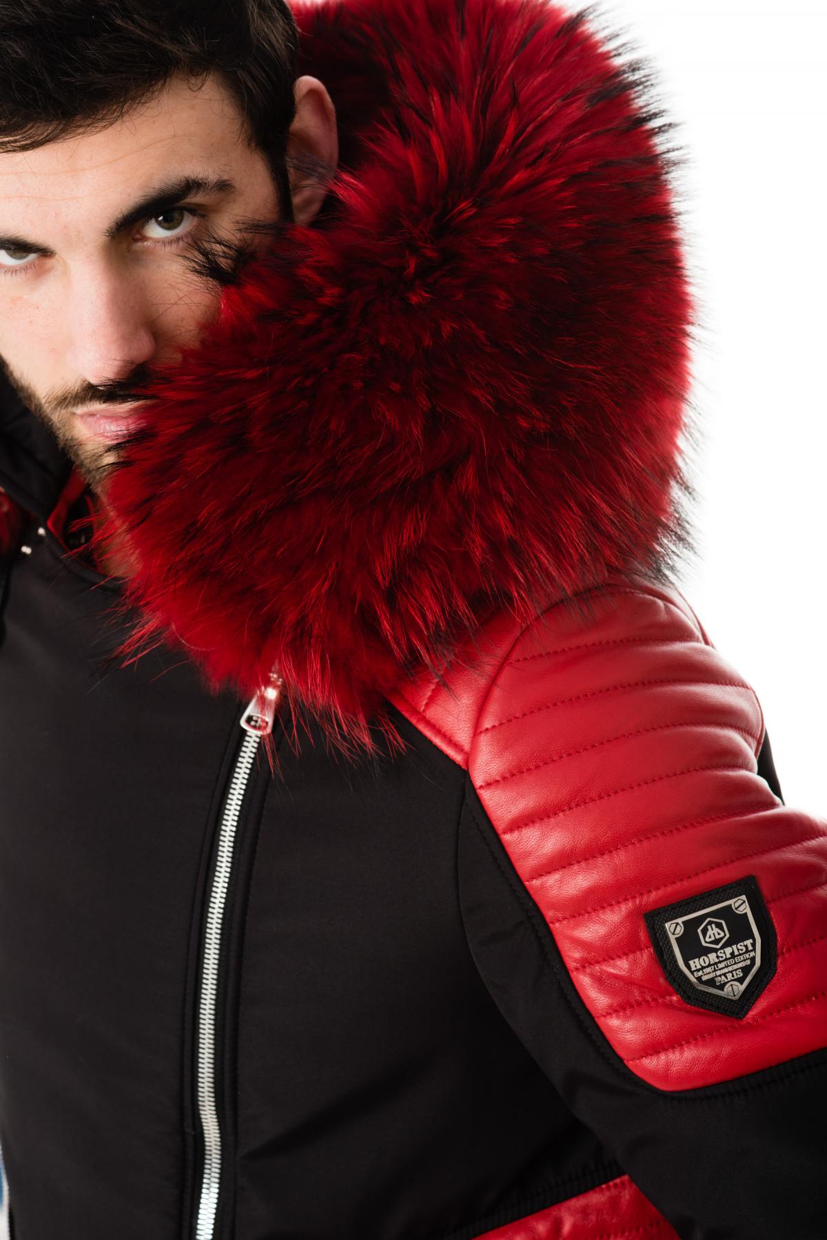 Horspist black and red down jacket with red fur - Image n°7