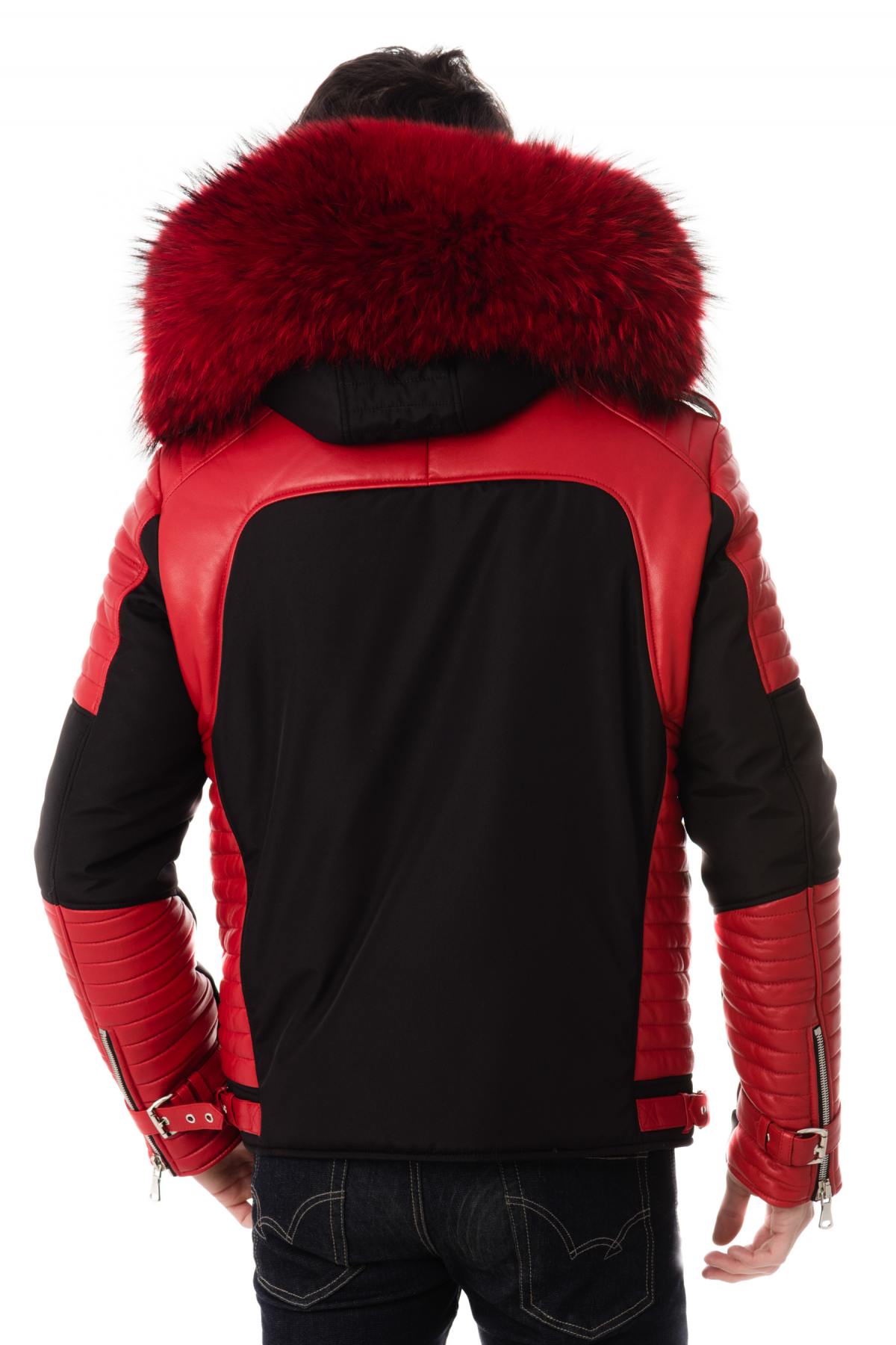 Horspist black and red down jacket with red fur - Image n°6