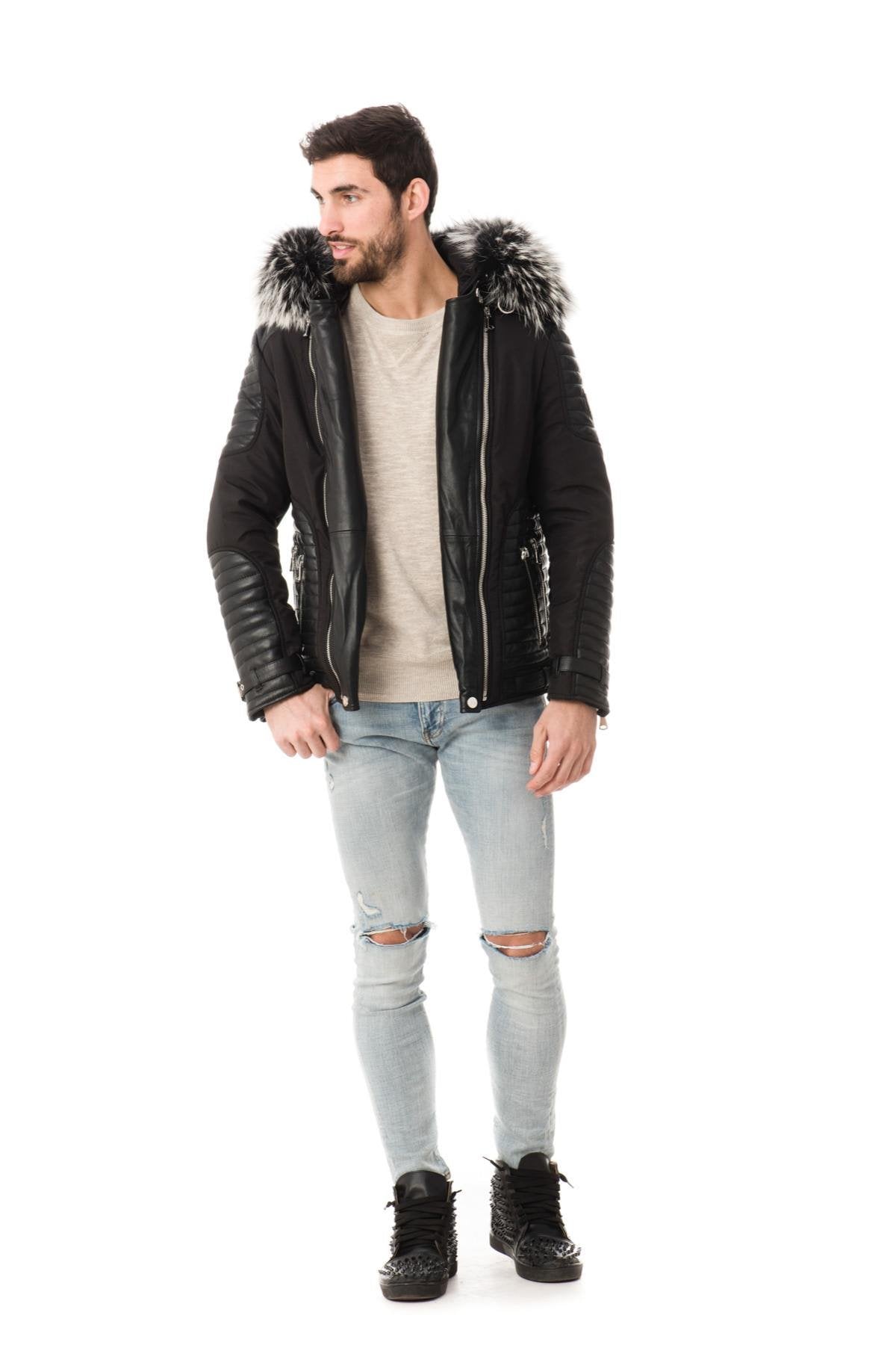 Horspist black down jacket with silver fur - Image n°2