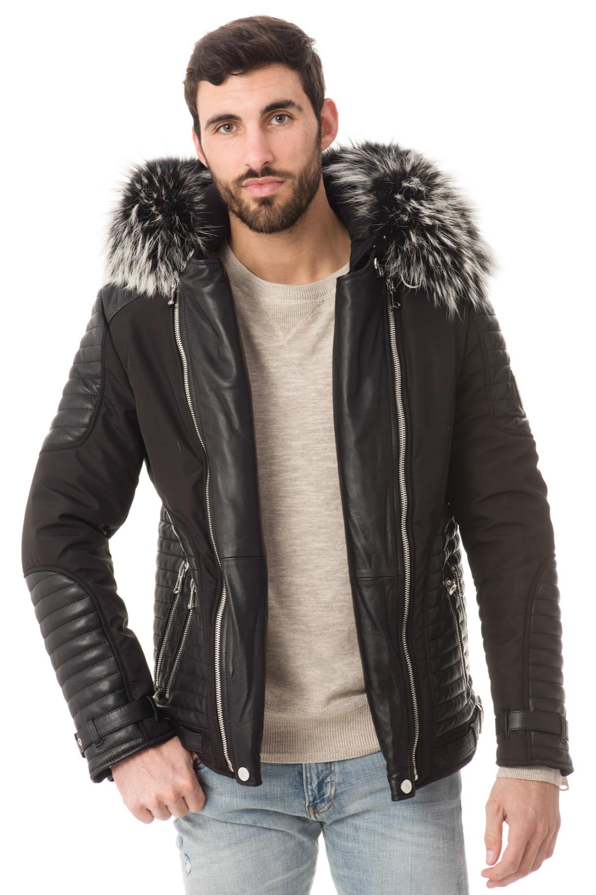 Horspist black down jacket with silver fur - Image n°3