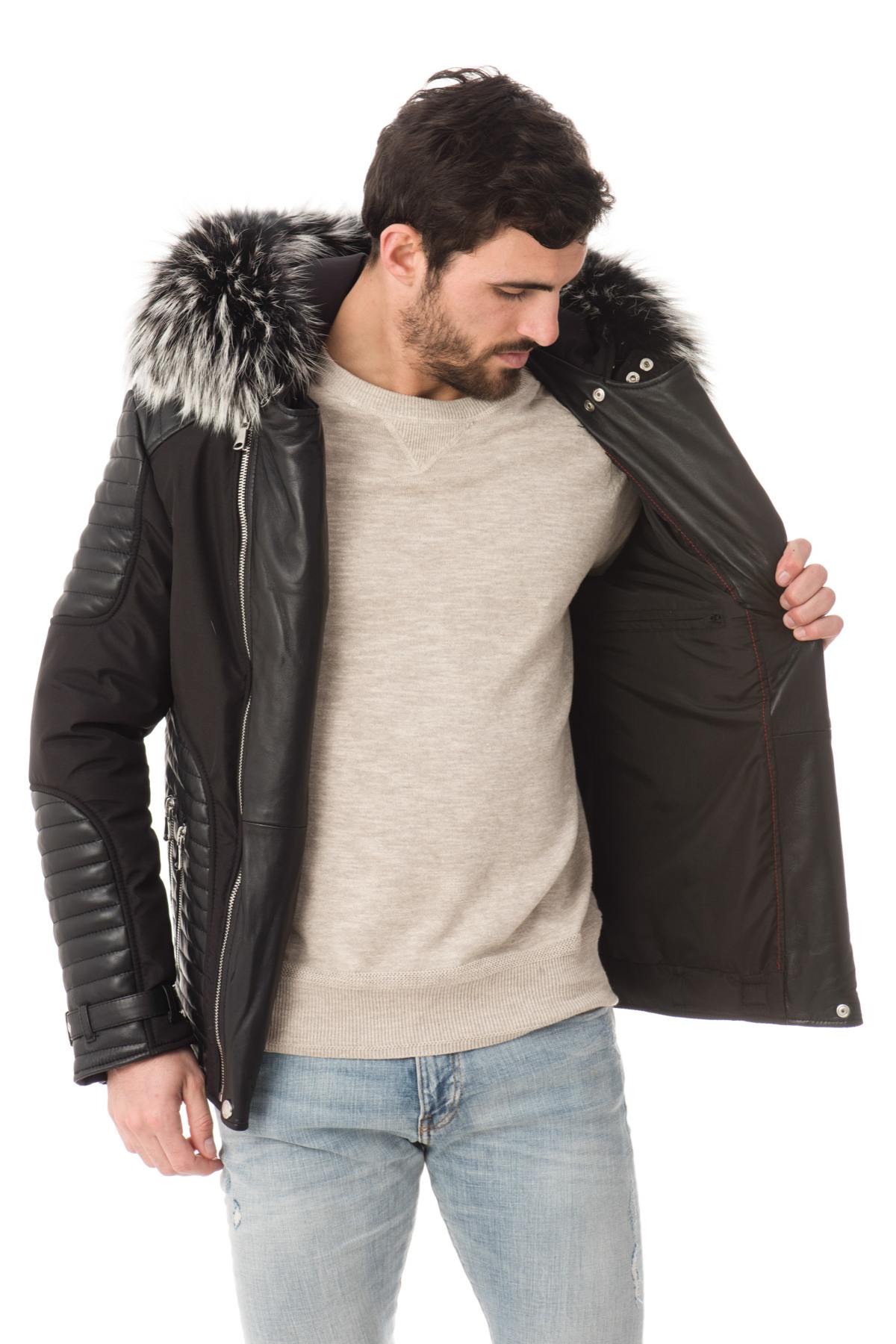 Horspist black down jacket with silver fur - Image n°6