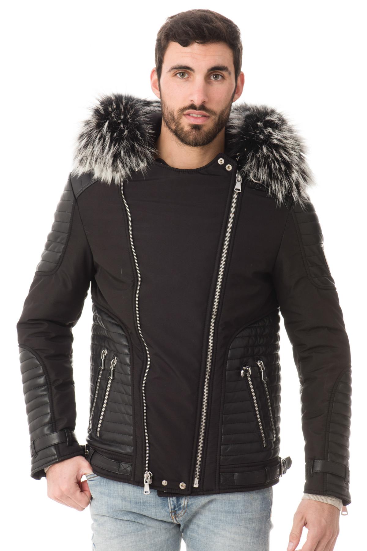 Horspist black down jacket with silver fur - Image n°4