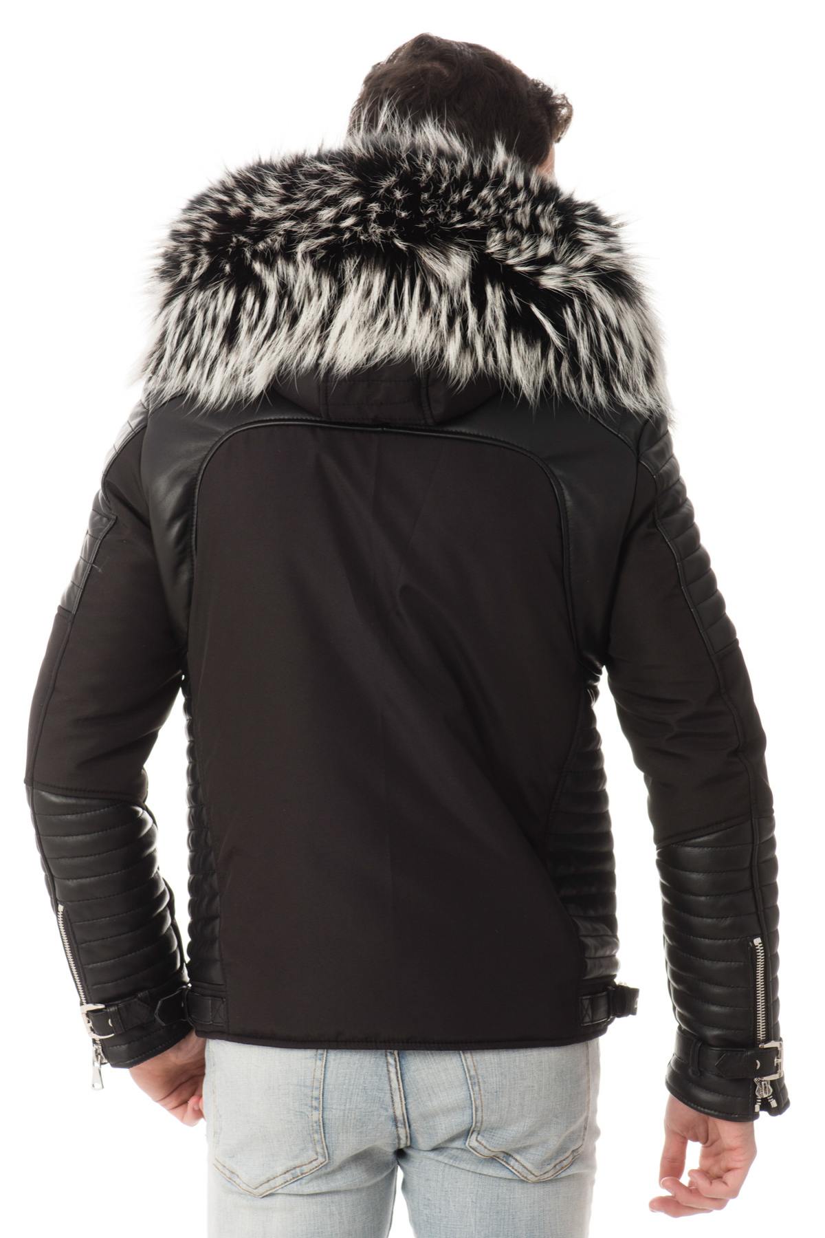 Horspist black down jacket with silver fur - Image n°5