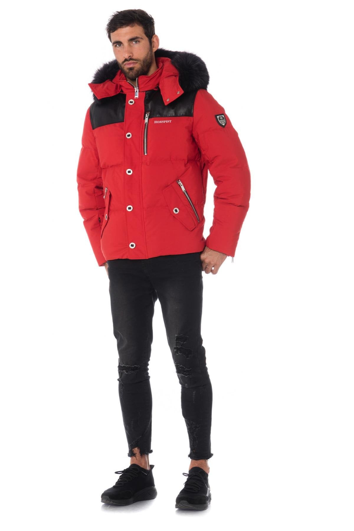 Horspist men's red down jacket with black collar - Image n°3