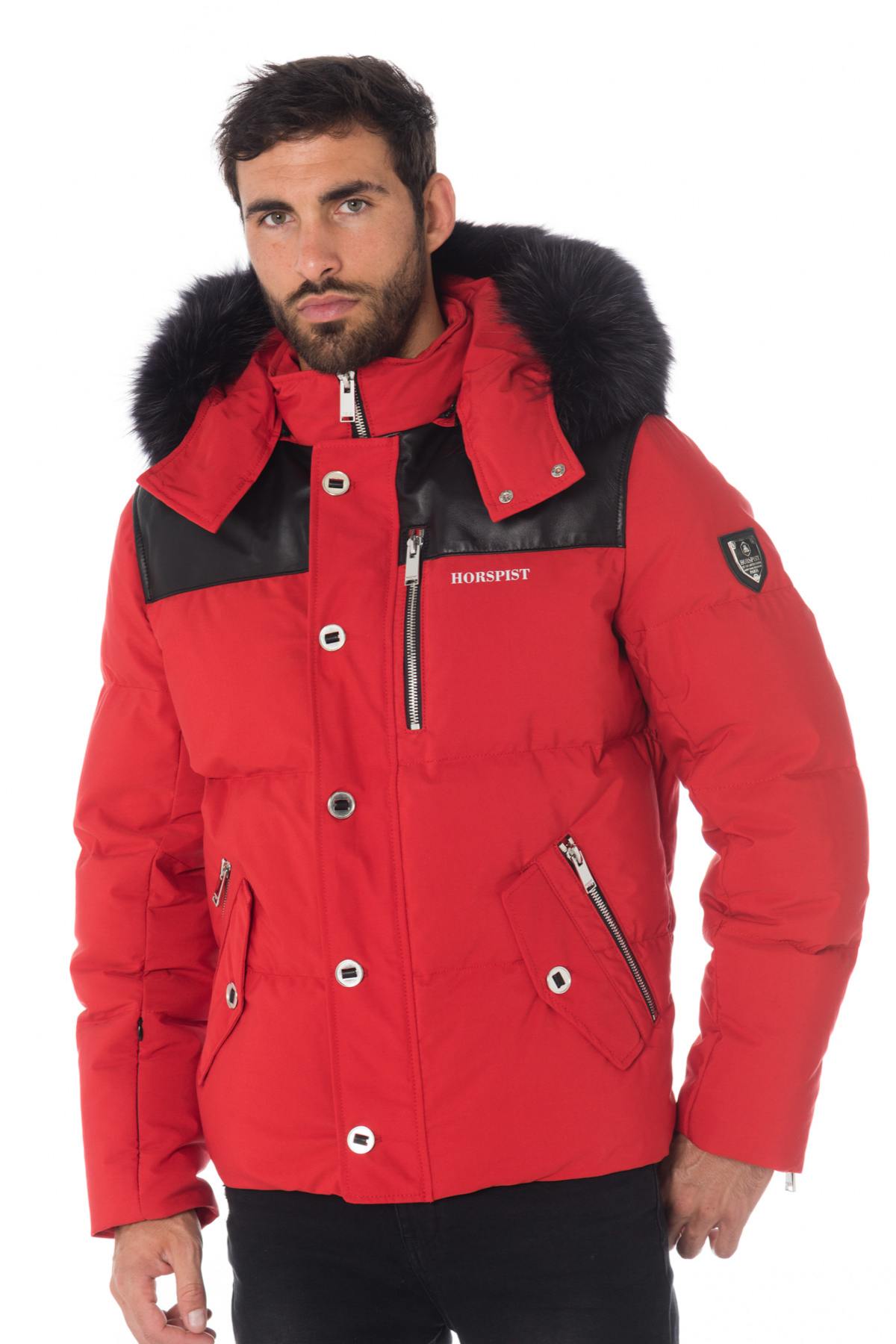 Horspist men's red down jacket with black collar - Image n°1