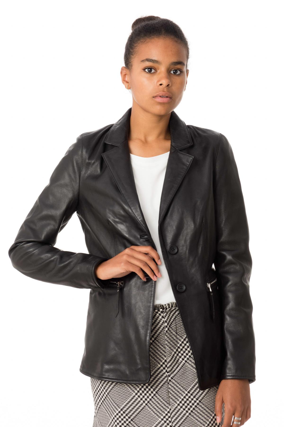 Women's black lambskin blazer - Image n°1