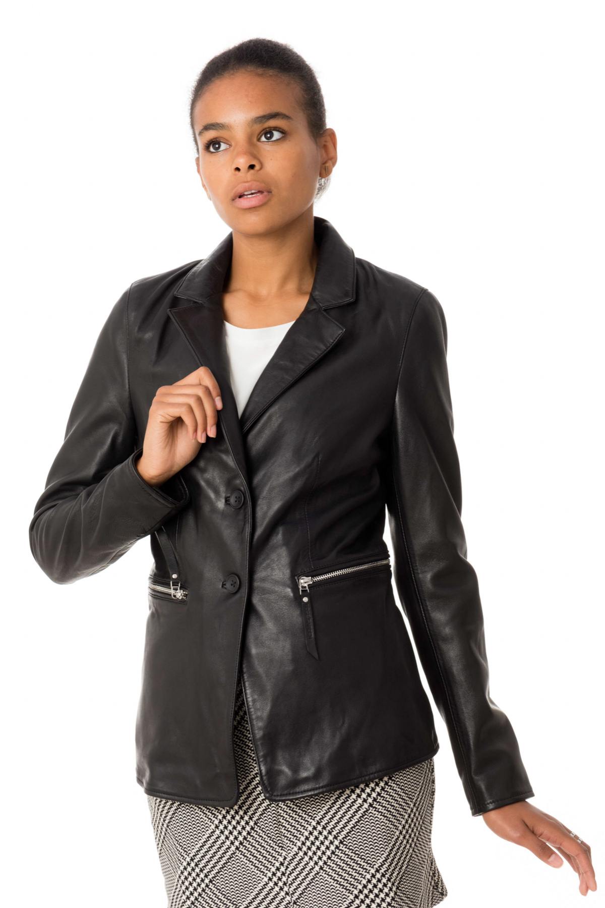 Women's black lambskin blazer - Image n°3