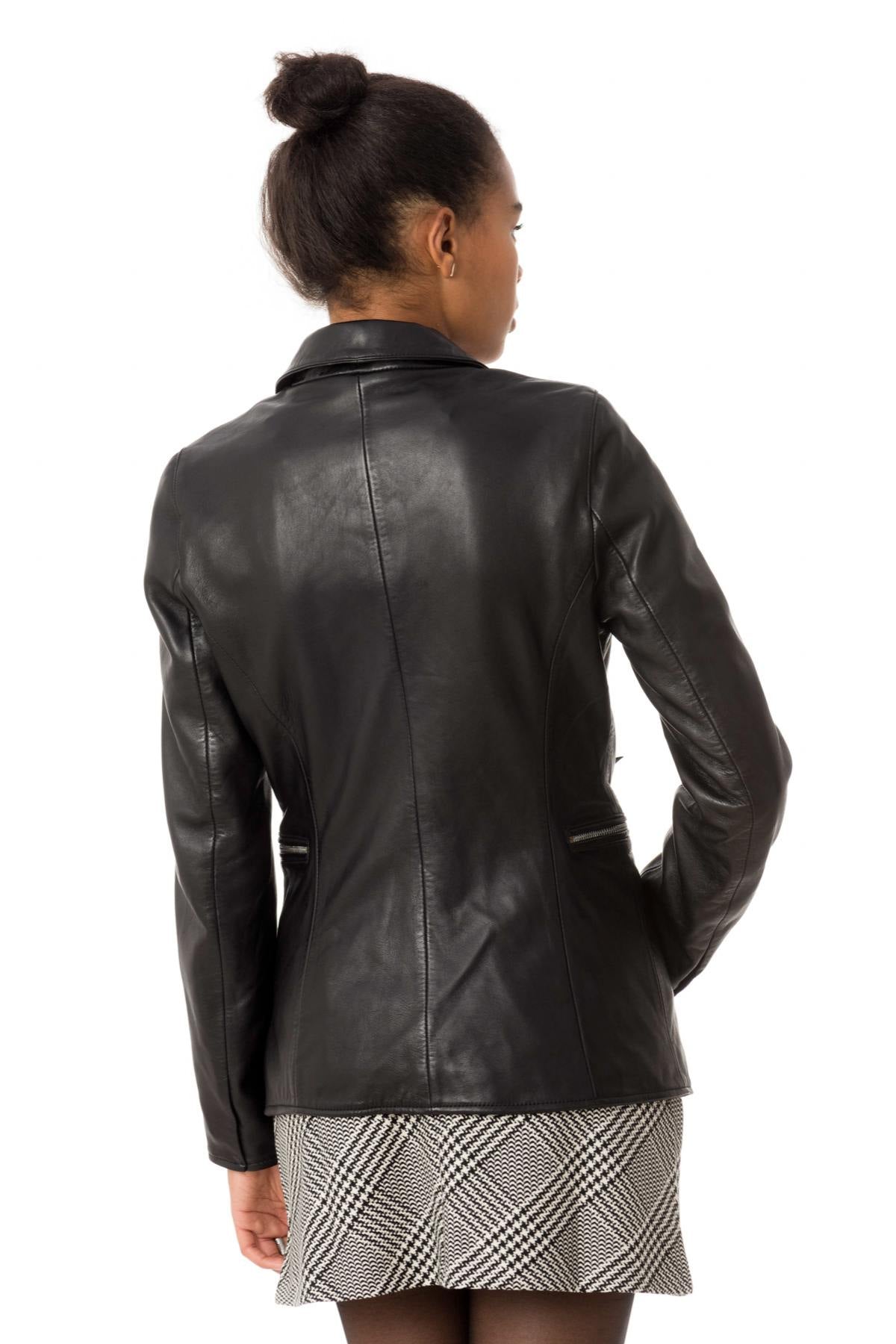 Women's black lambskin blazer - Image n°5