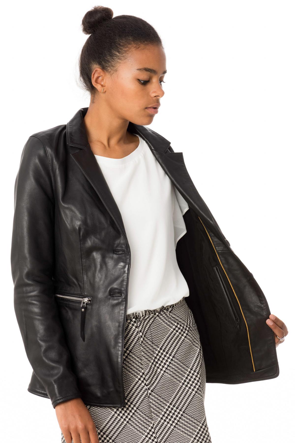 Women's black lambskin blazer - Image n°6