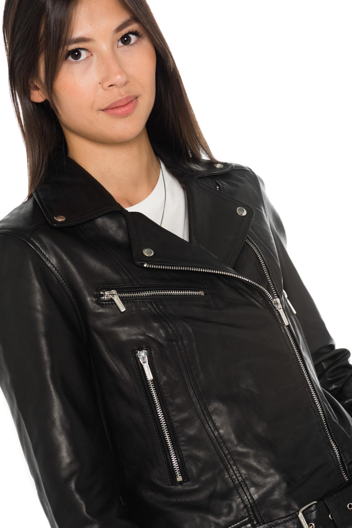 Rose Garden women's Biker Jacket in black lambskin - Image n°3