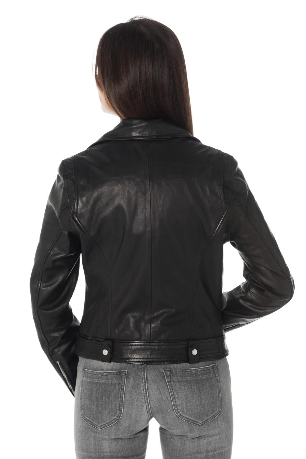 Rose Garden women's Biker Jacket in black lambskin - Image n°4