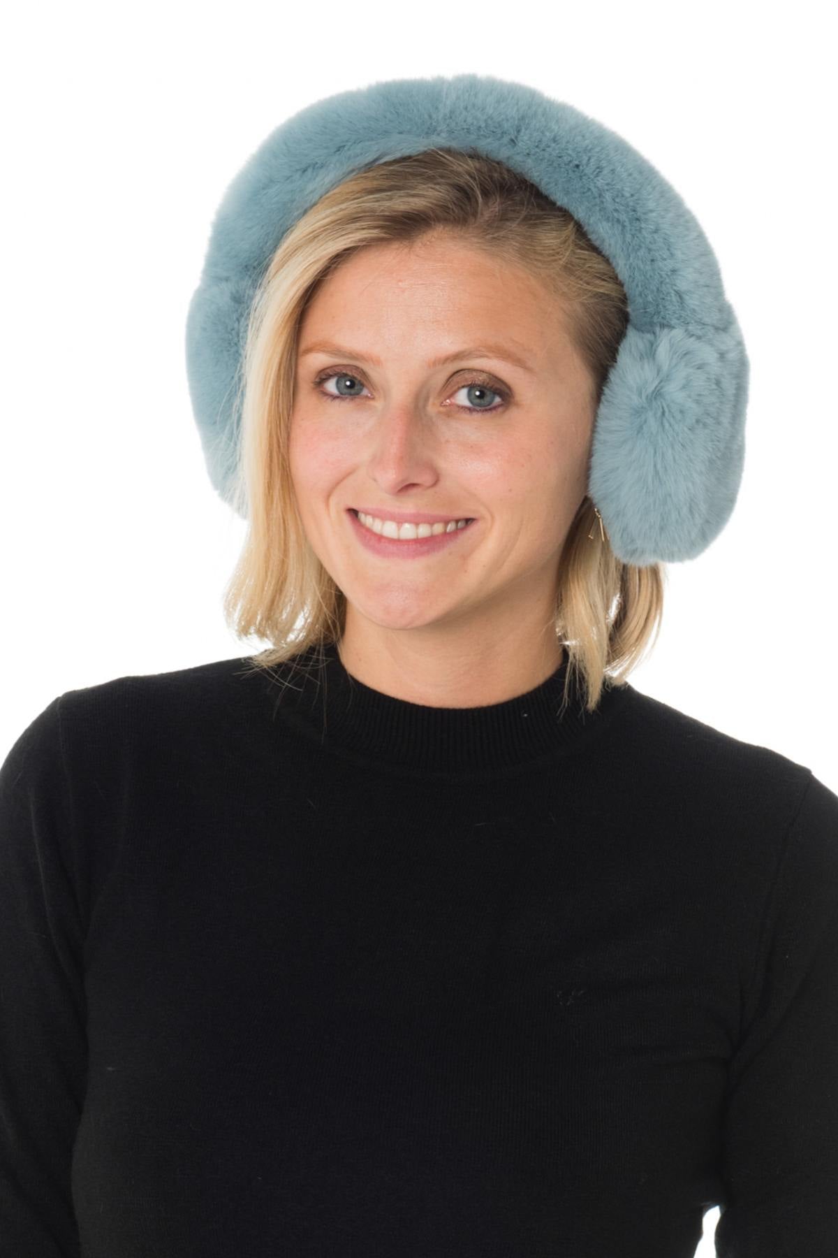 Blue rabbit fur earmuffs - Image n°1