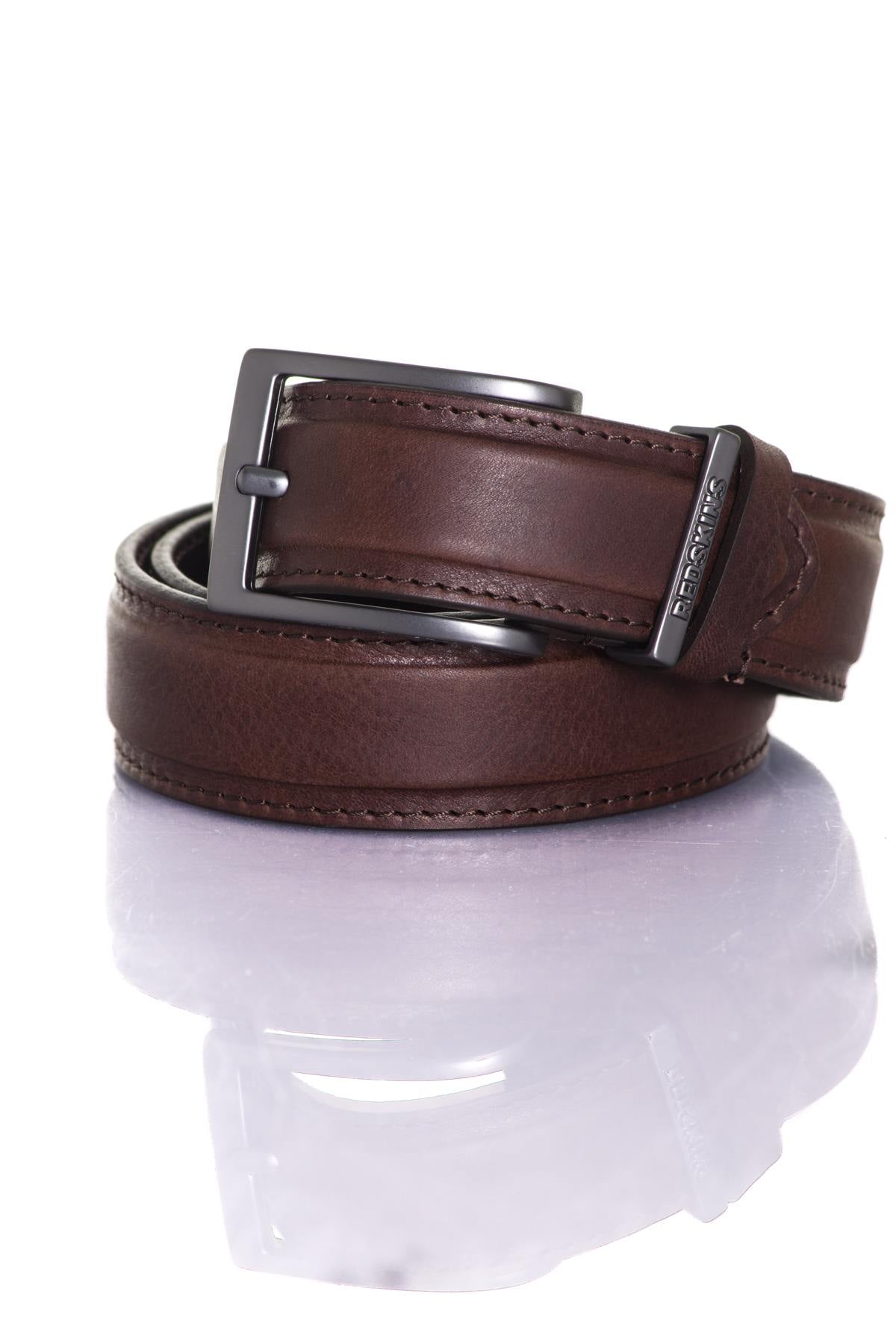 Tobacco-colored cowhide leather belt - Image n°1