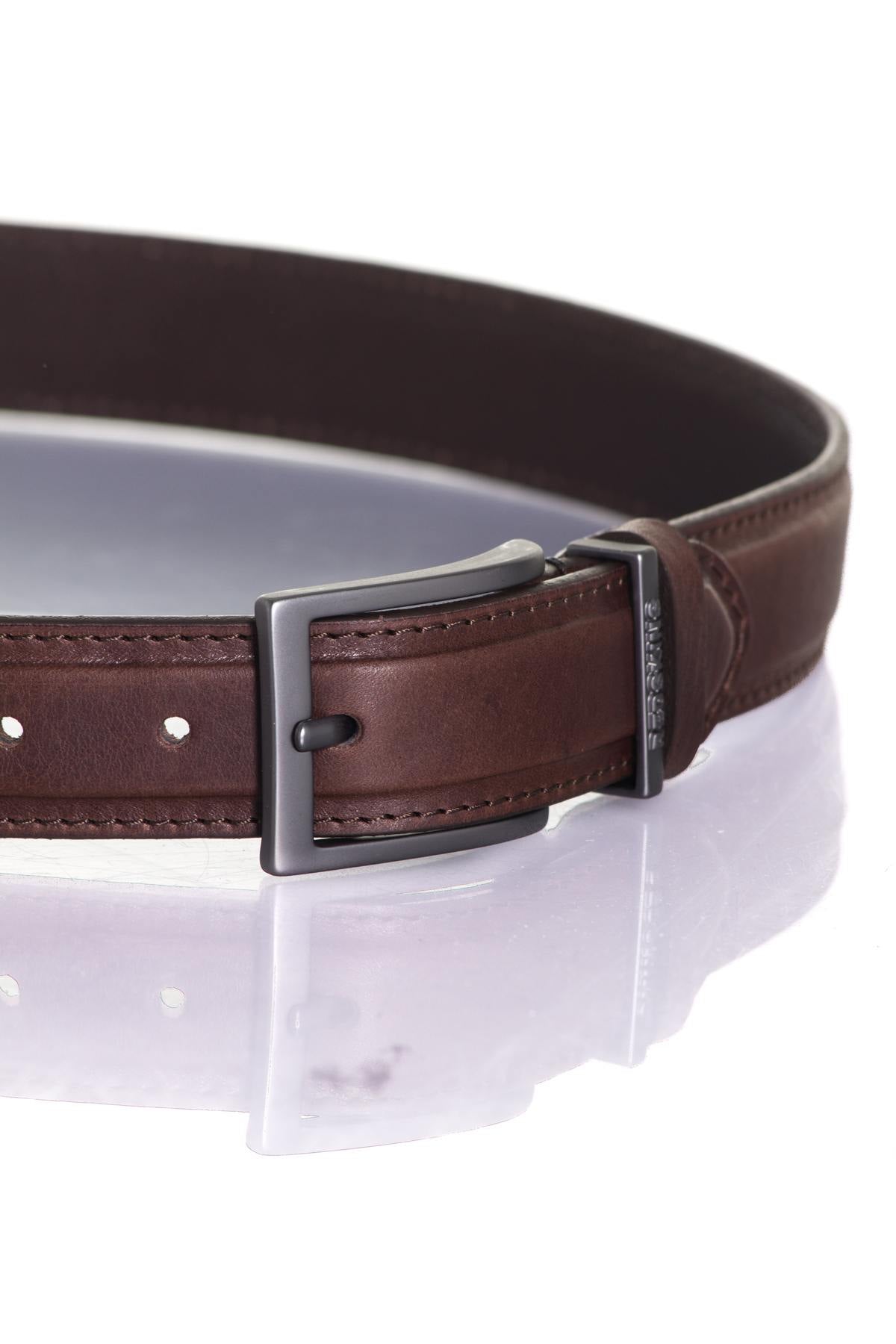 Tobacco-colored cowhide leather belt - Image n°2