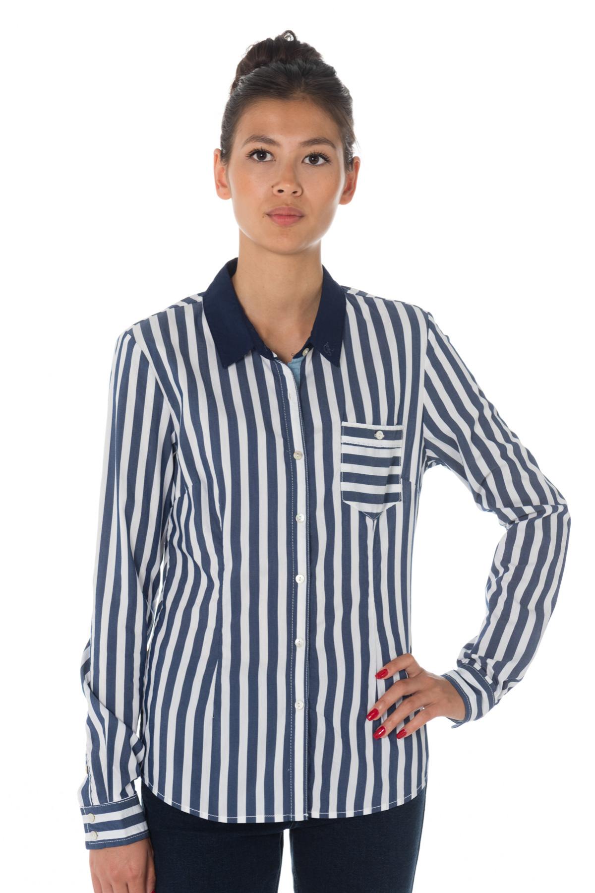 Kaporal women's blue and white striped shirt - Image n°1