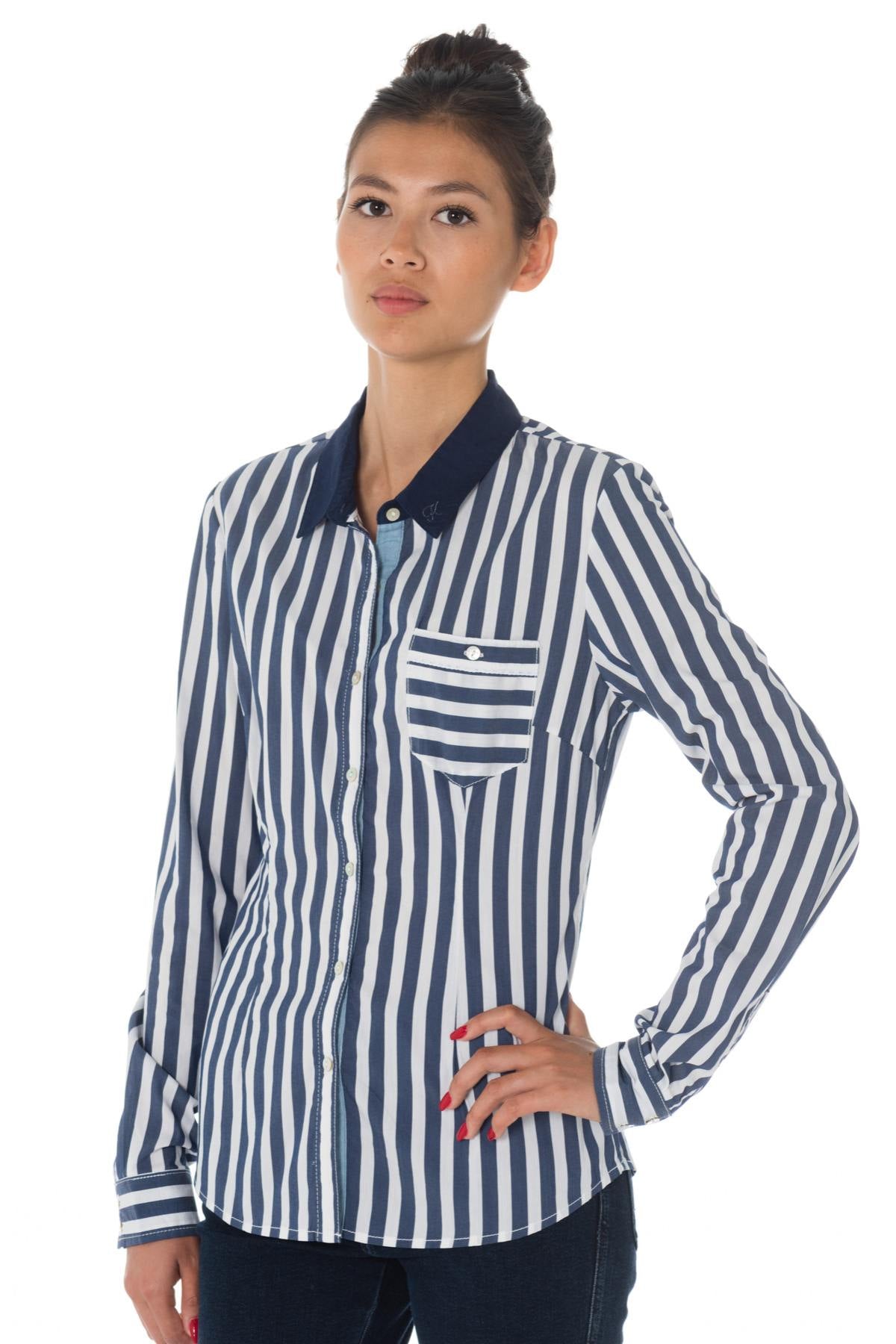 Kaporal women's blue and white striped shirt - Image n°3