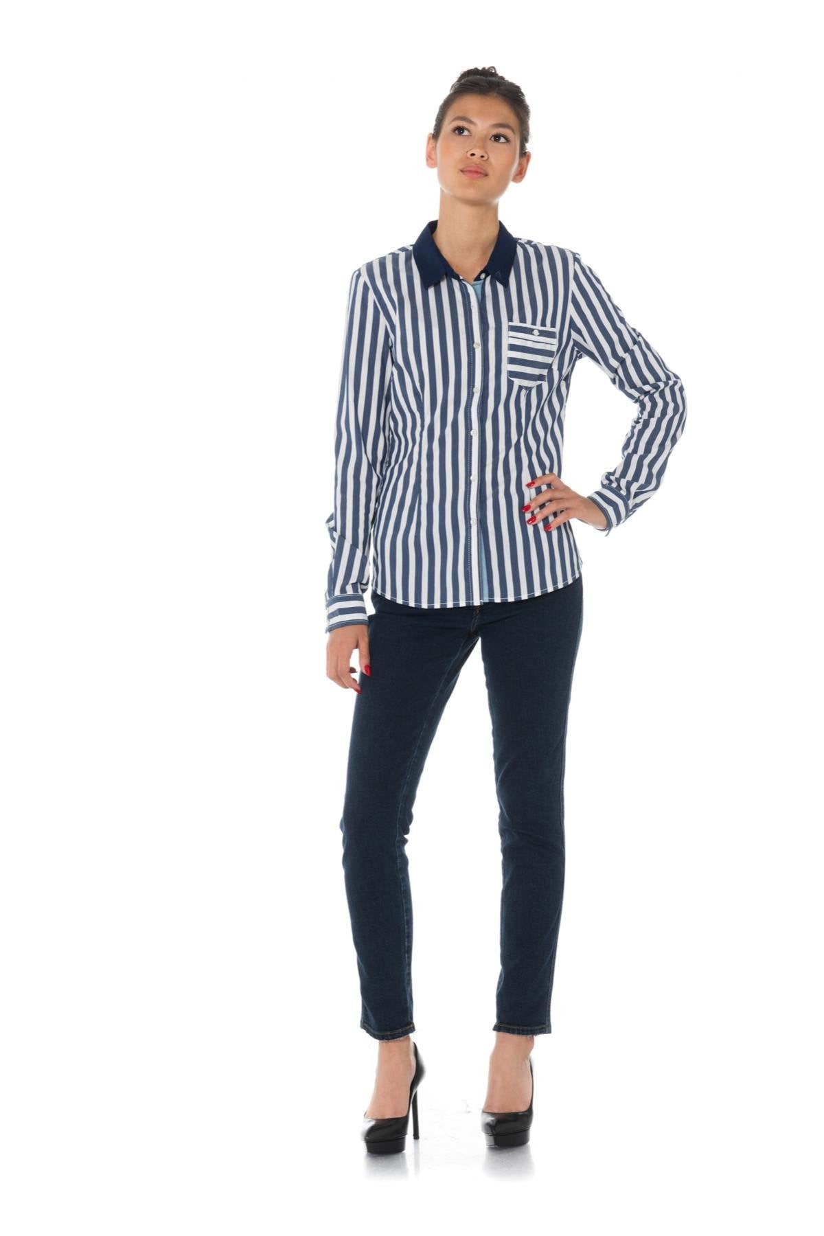 Kaporal women's blue and white striped shirt - Image n°2