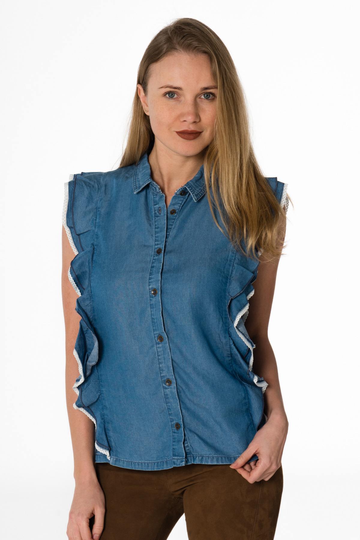 Sleeveless denim blouse - Image n°1