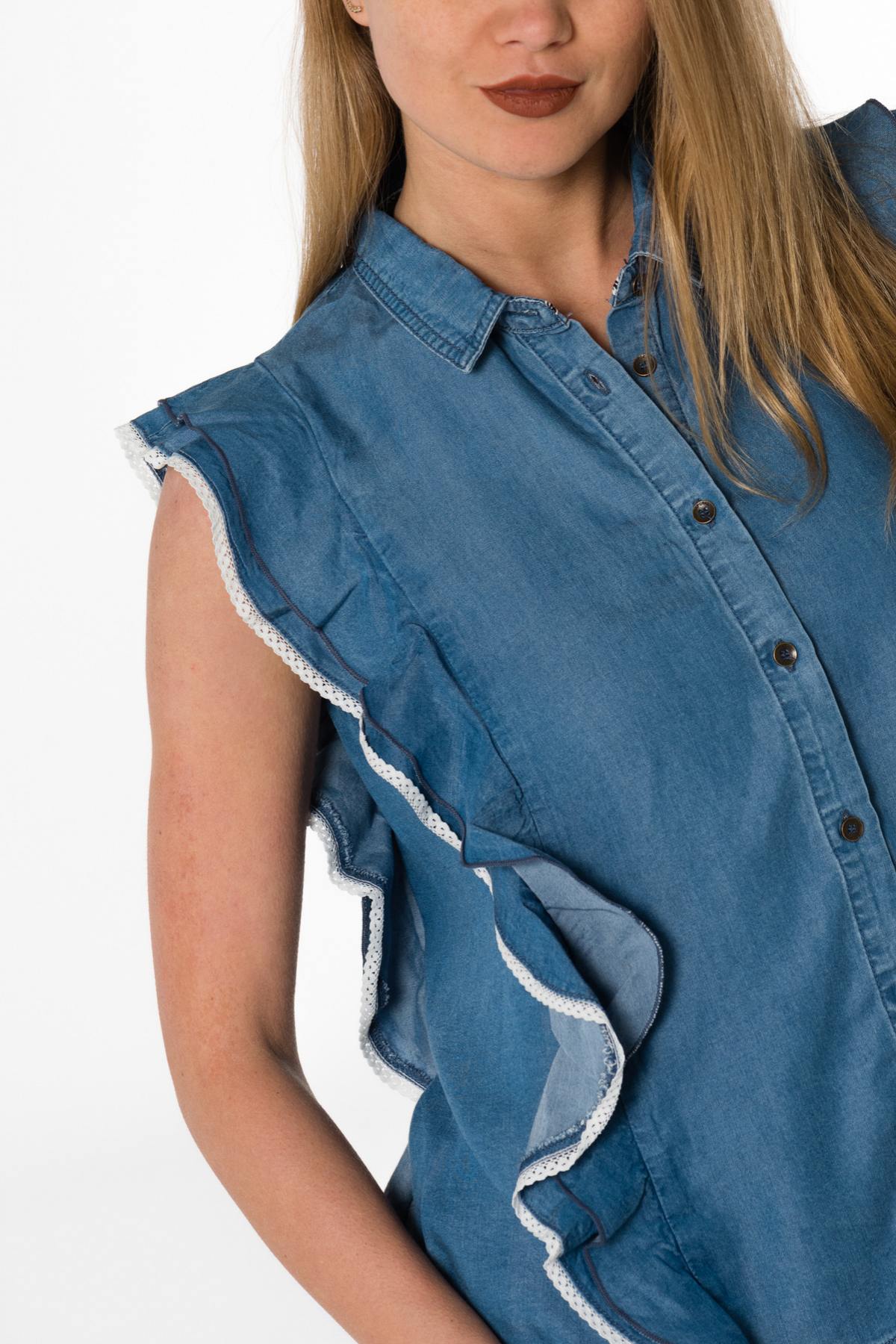 Sleeveless denim blouse - Image n°4