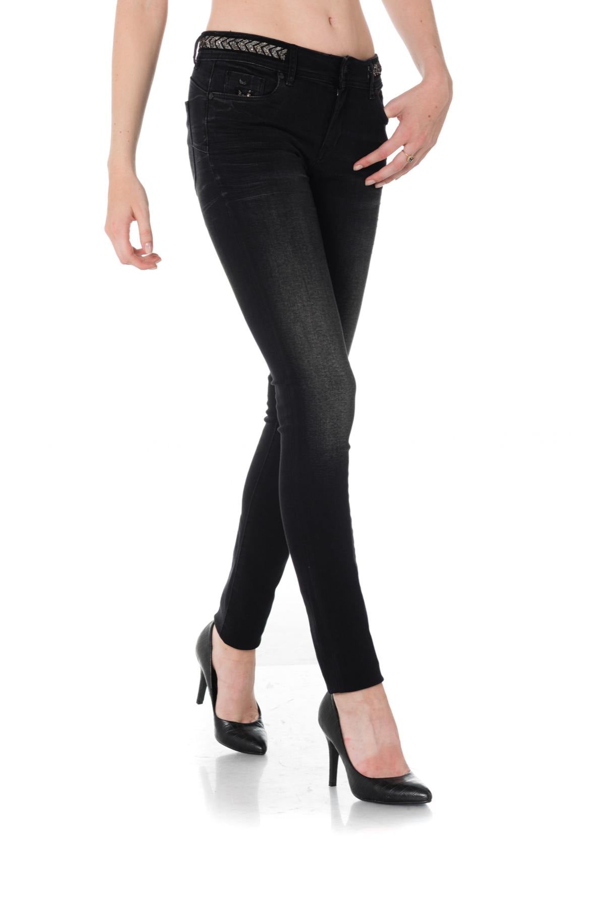 Kaporal women's black jeans with rhinestone belt - Image n°1