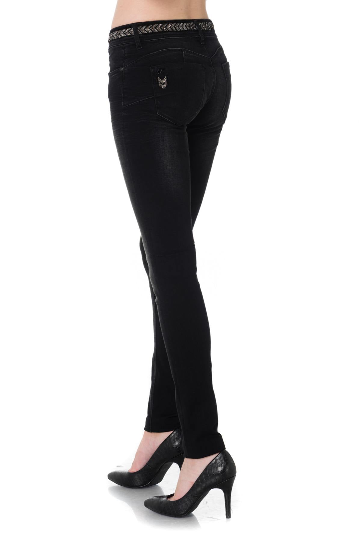 Kaporal women's black jeans with rhinestone belt - Image n°6