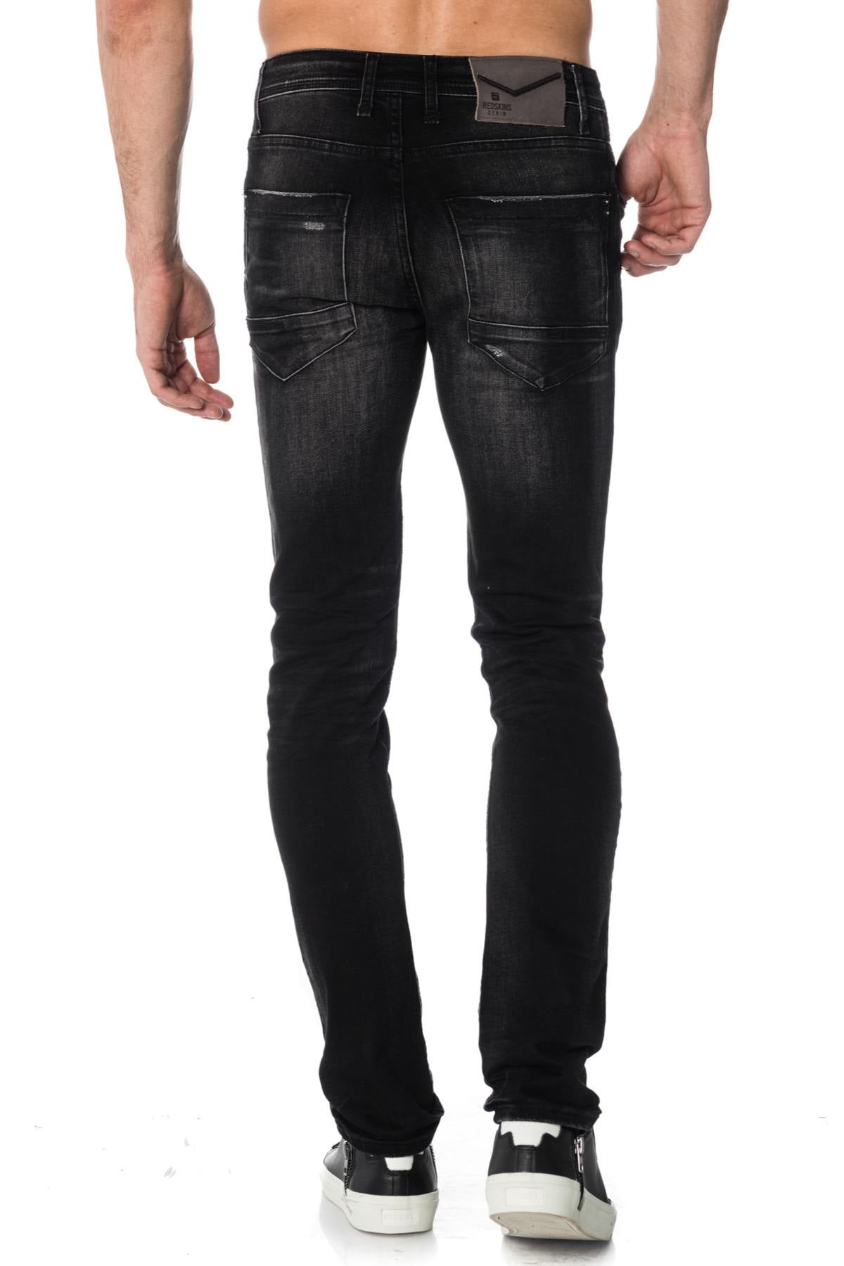 Black straight jeans with faded and torn effect - Image n°4