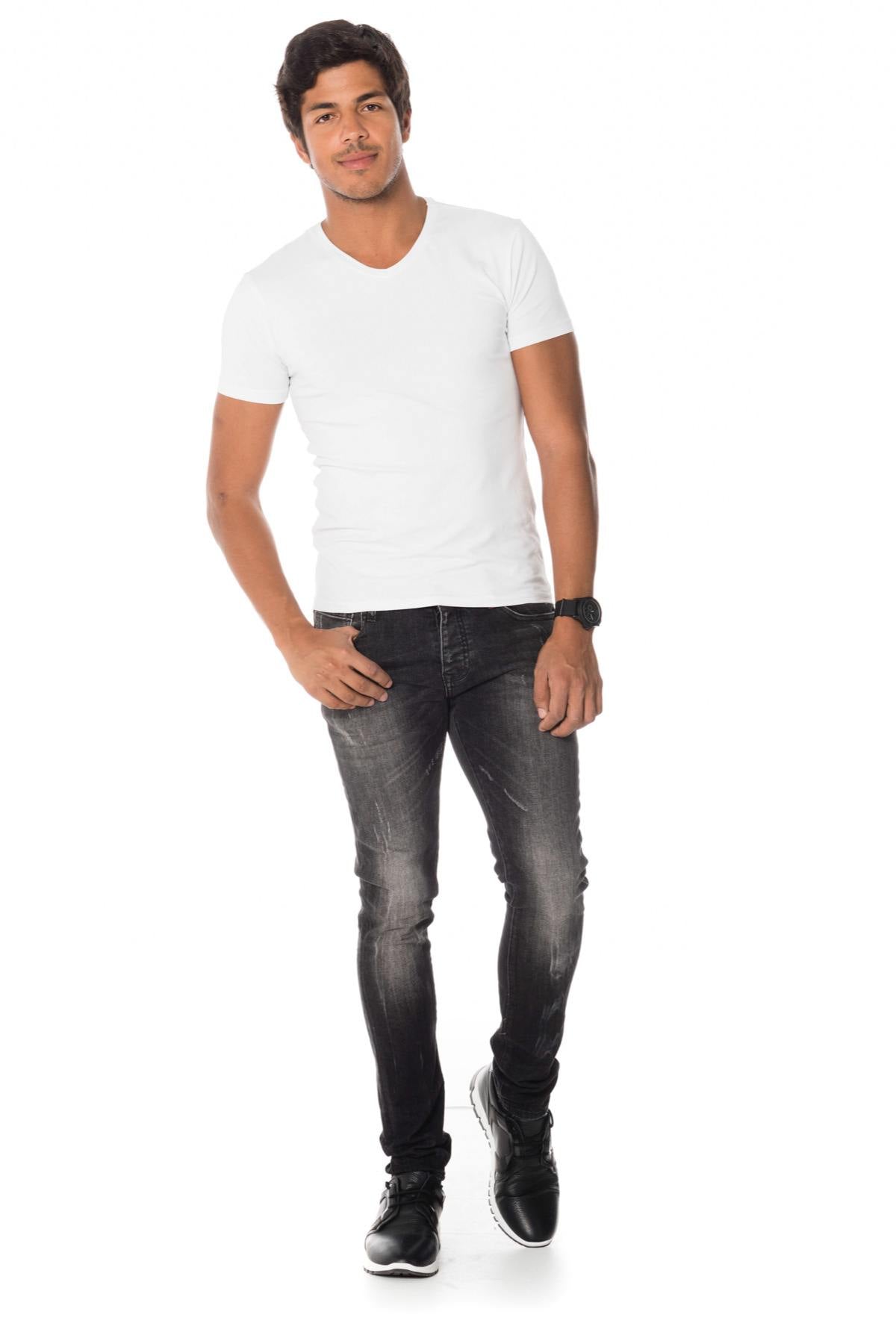 Distressed and washed slim-fit jeans - Image n°3