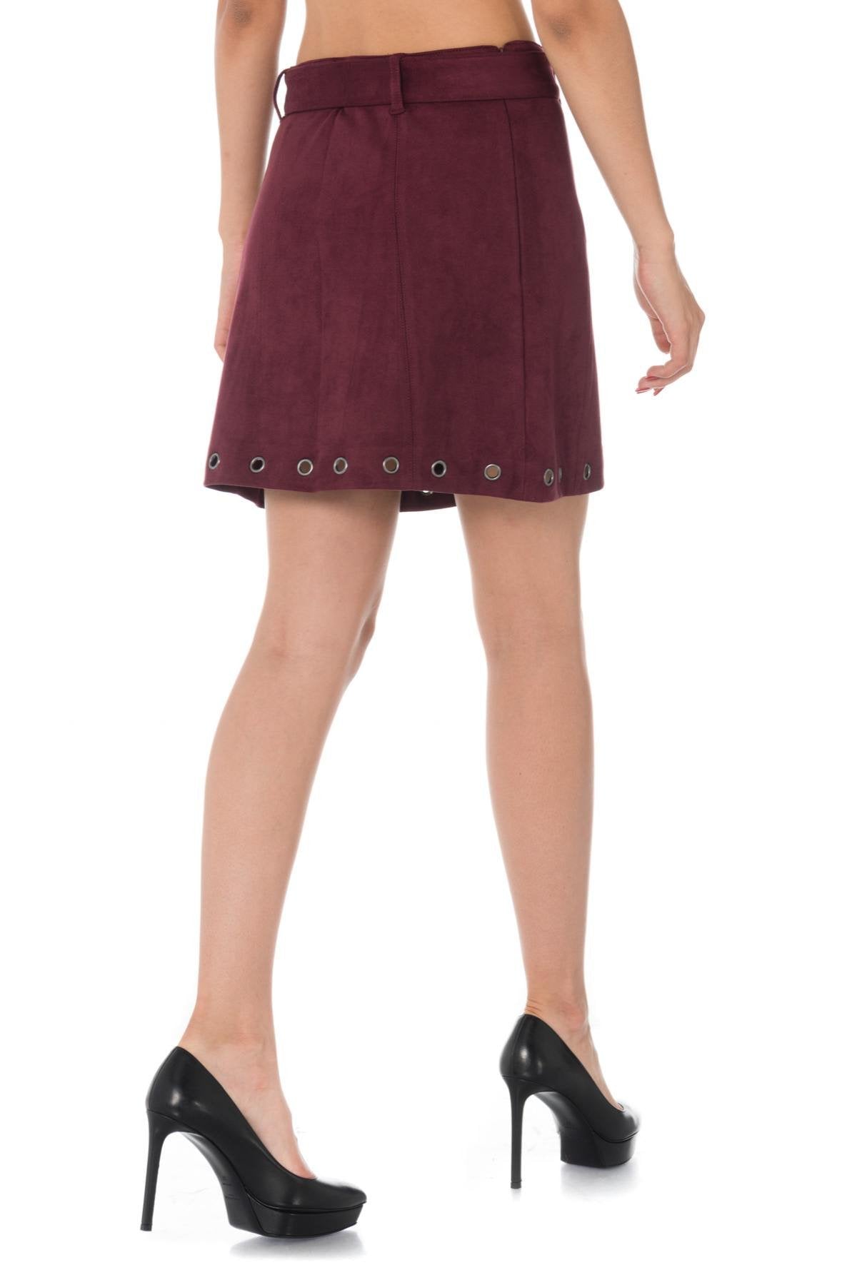 Velvet-look skirt with metal eyelet - Image n°6