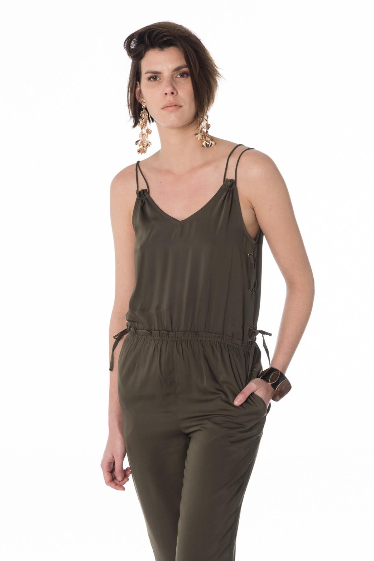 Military green dressy jumpsuit - Image n°1