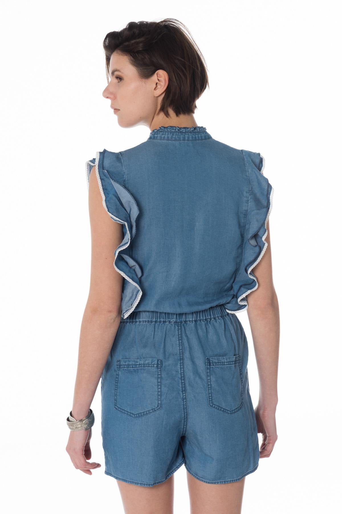 Sleeveless denim playsuit - Image n°3