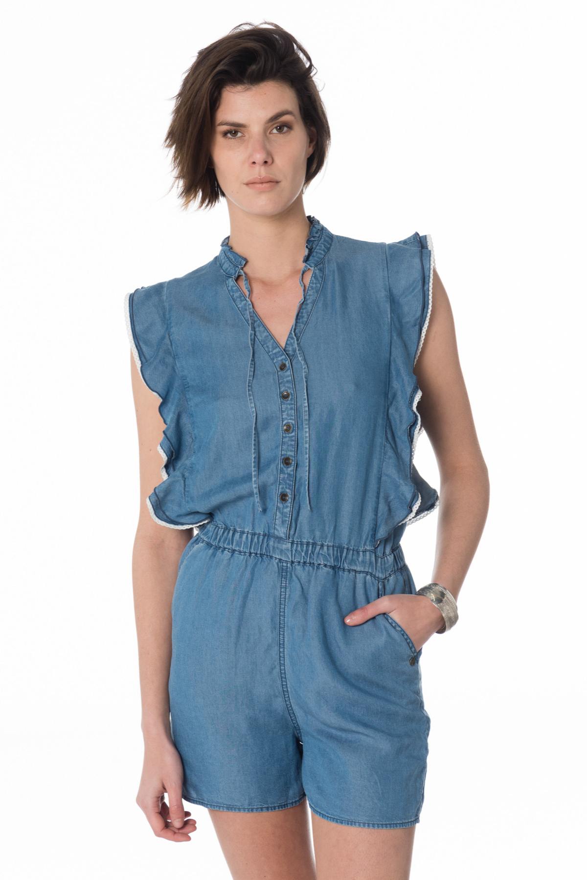 Sleeveless denim playsuit - Image n°1